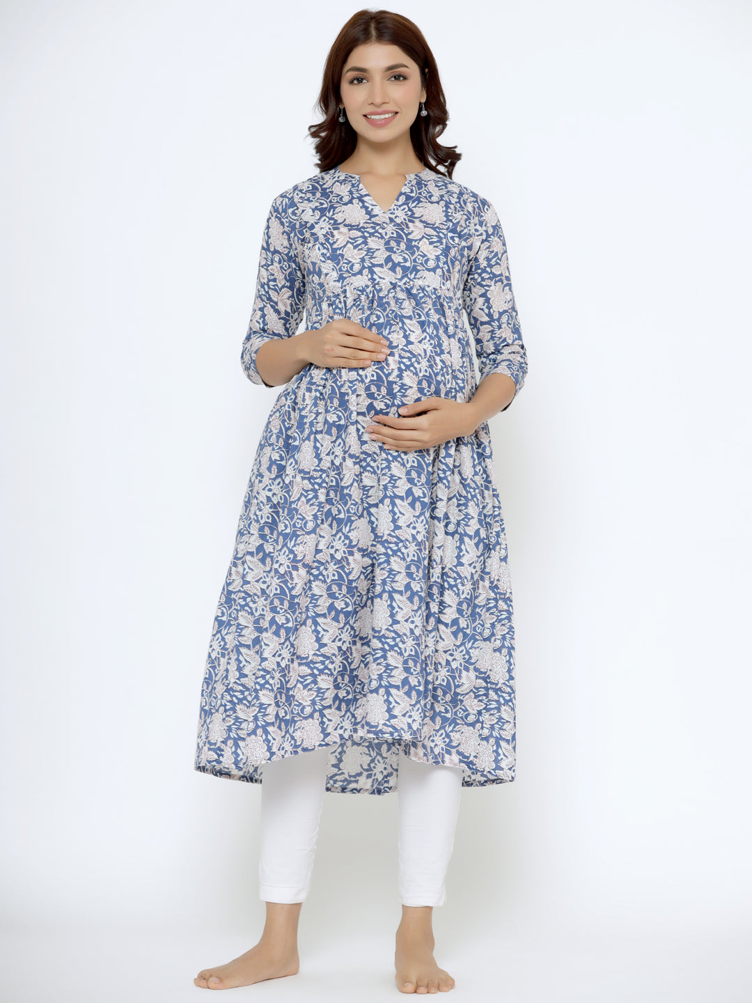 Persian Blue Cotton Maternity - Nursing Kurta