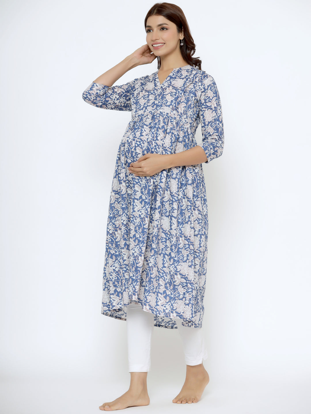Persian Blue Cotton Maternity - Nursing Kurta