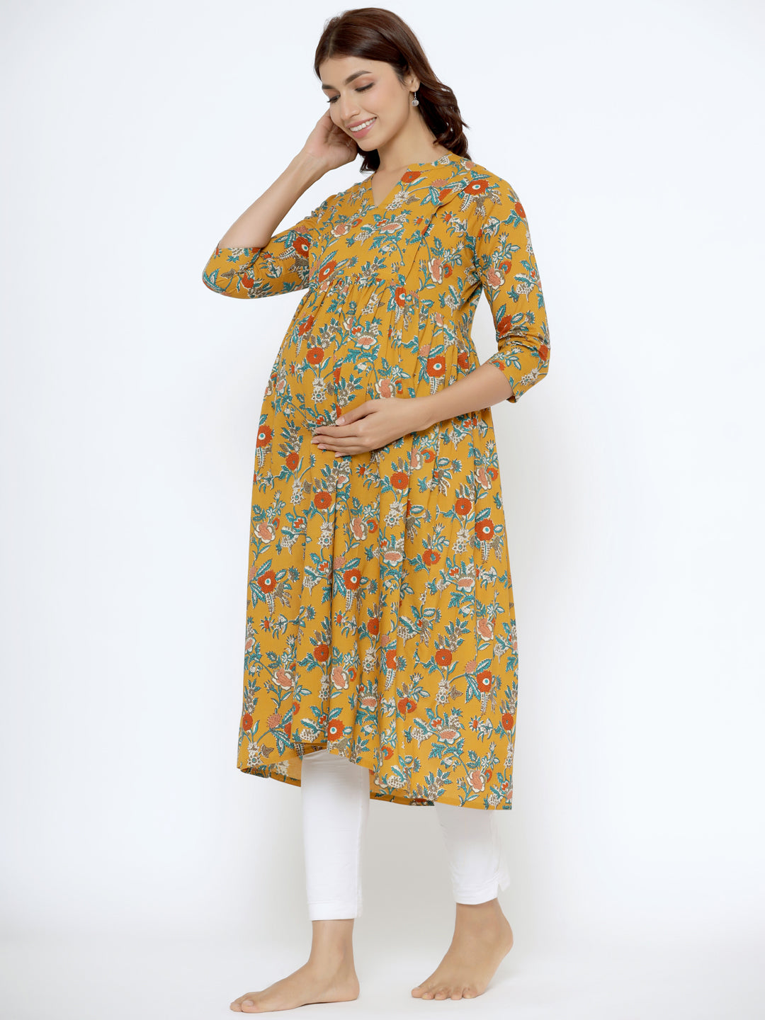Goldenrod Jaal Cotton Maternity - Nursing Kurta