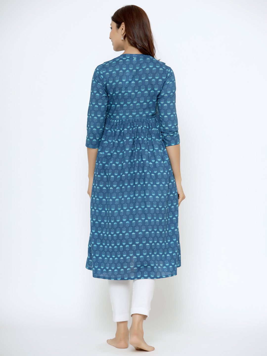 Sapphire Blue Cotton Maternity - Nursing Kurta