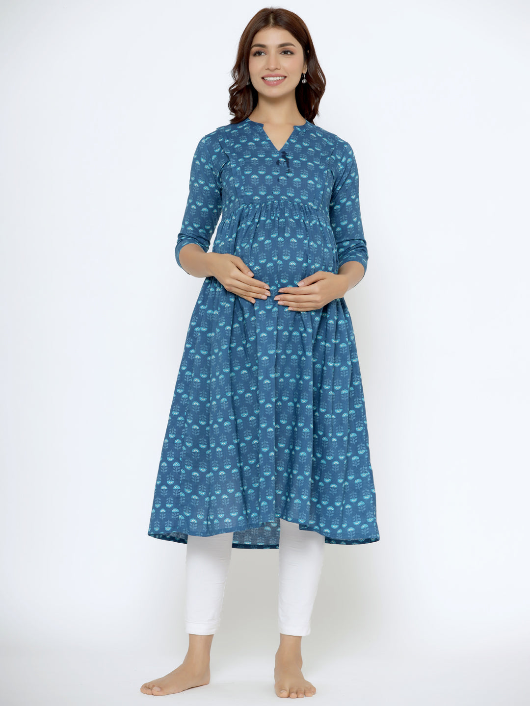 Sapphire Blue Cotton Maternity - Nursing Kurta