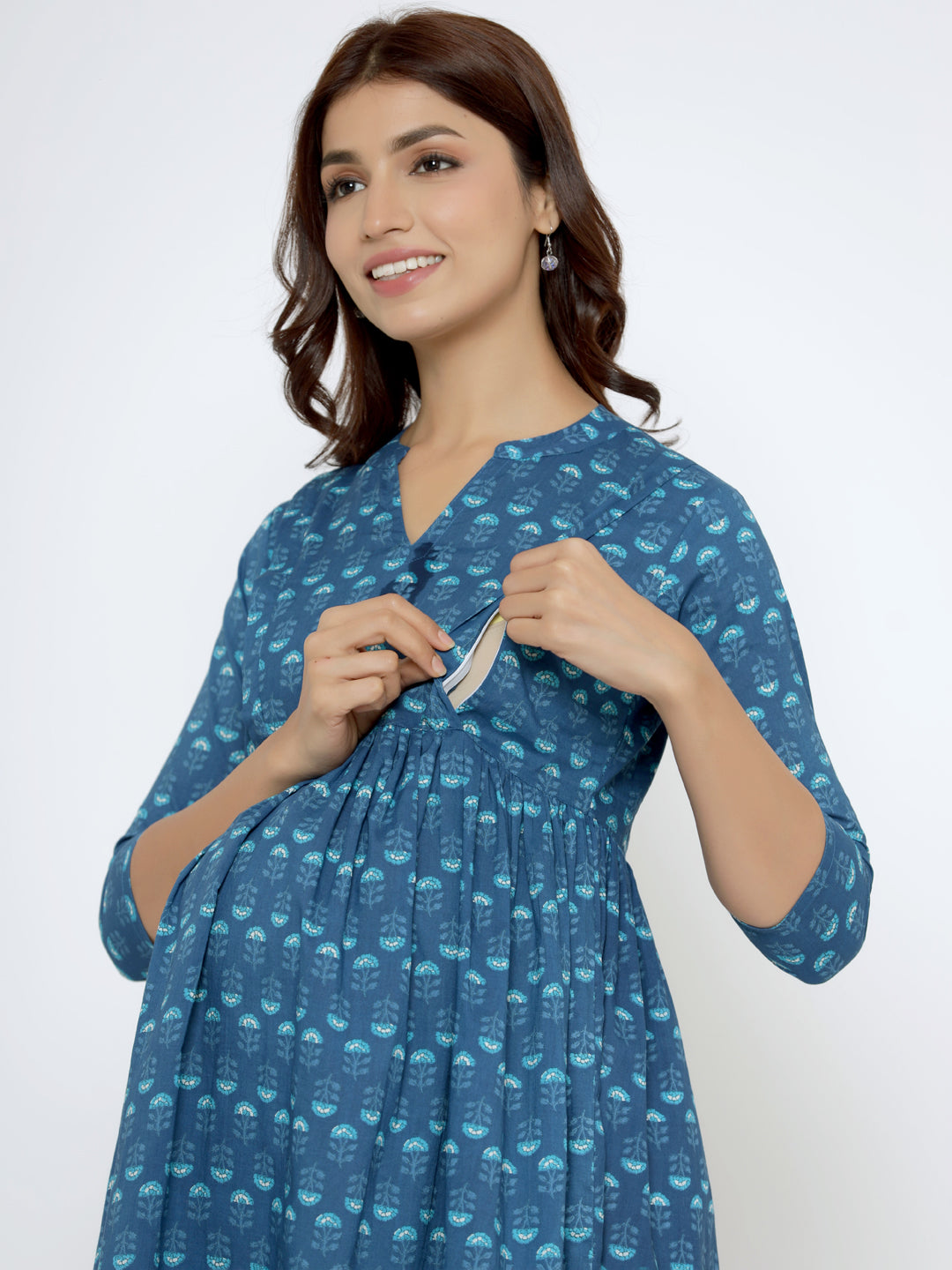 Sapphire Blue Cotton Maternity - Nursing Kurta