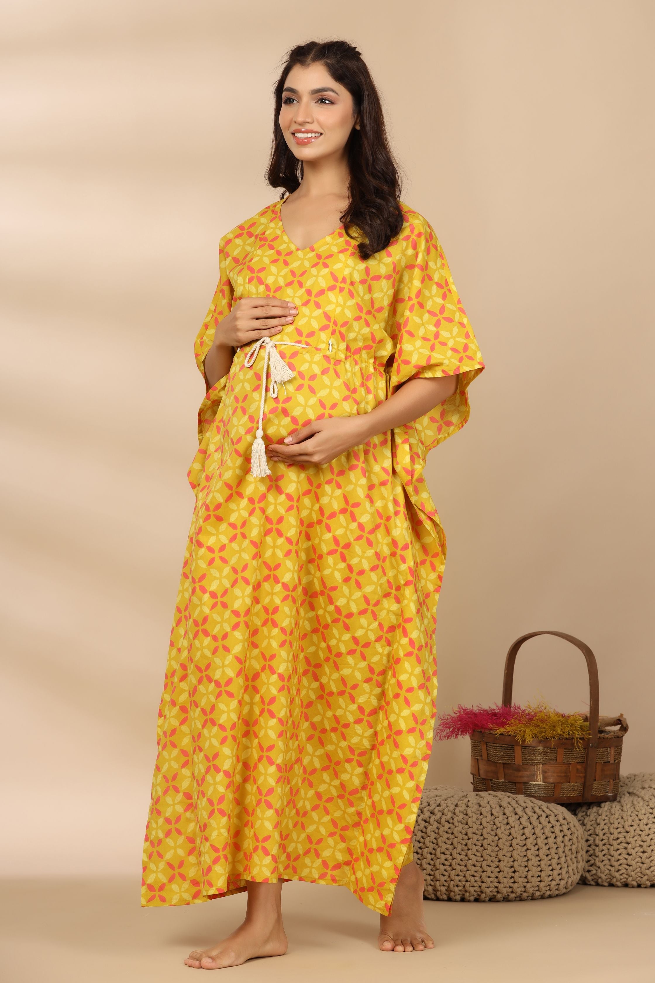Titanium Abstract Cotton Maternity - Nursing Kaftan ( One-Size )