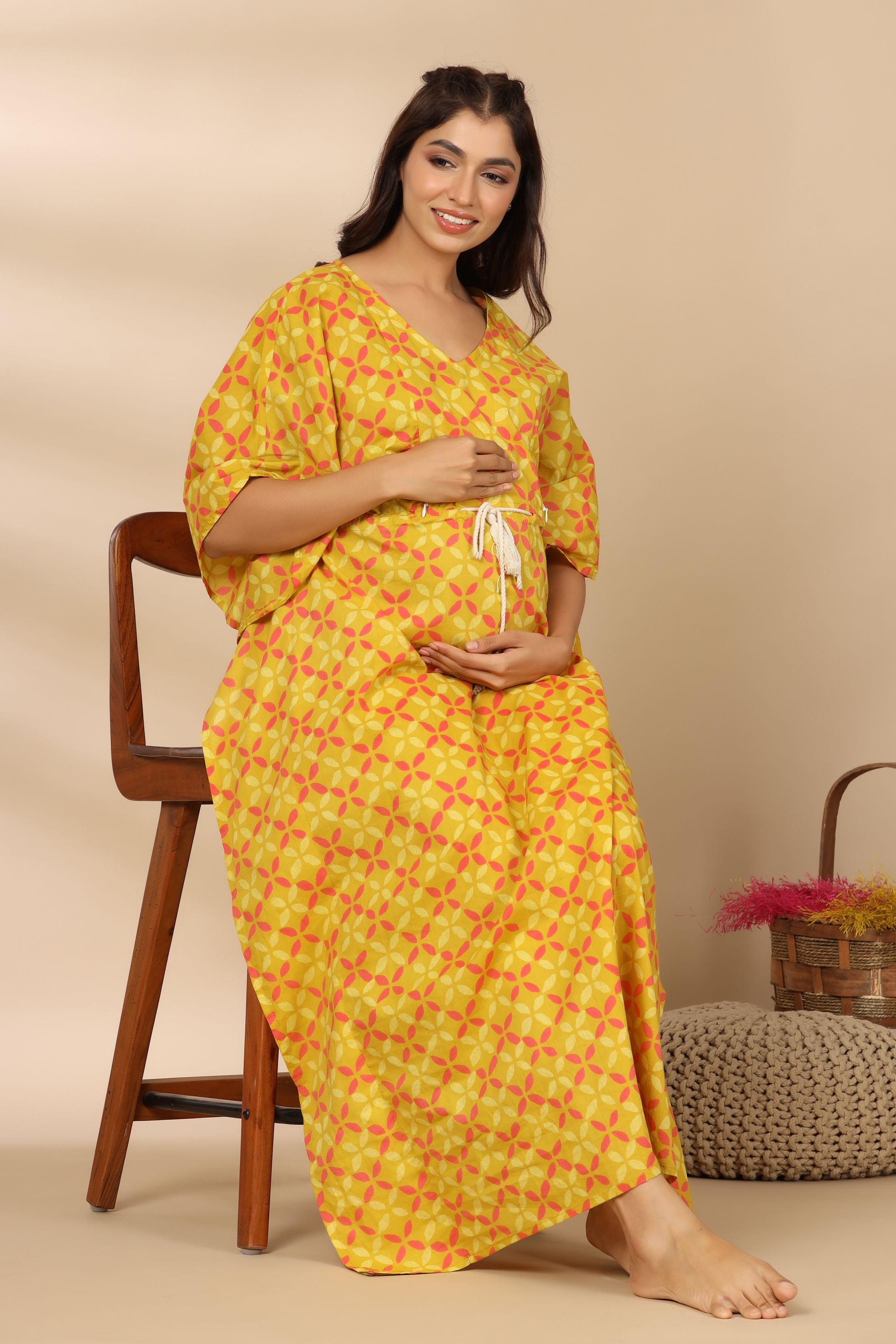 Titanium Abstract Cotton Maternity - Nursing Kaftan ( One-Size )