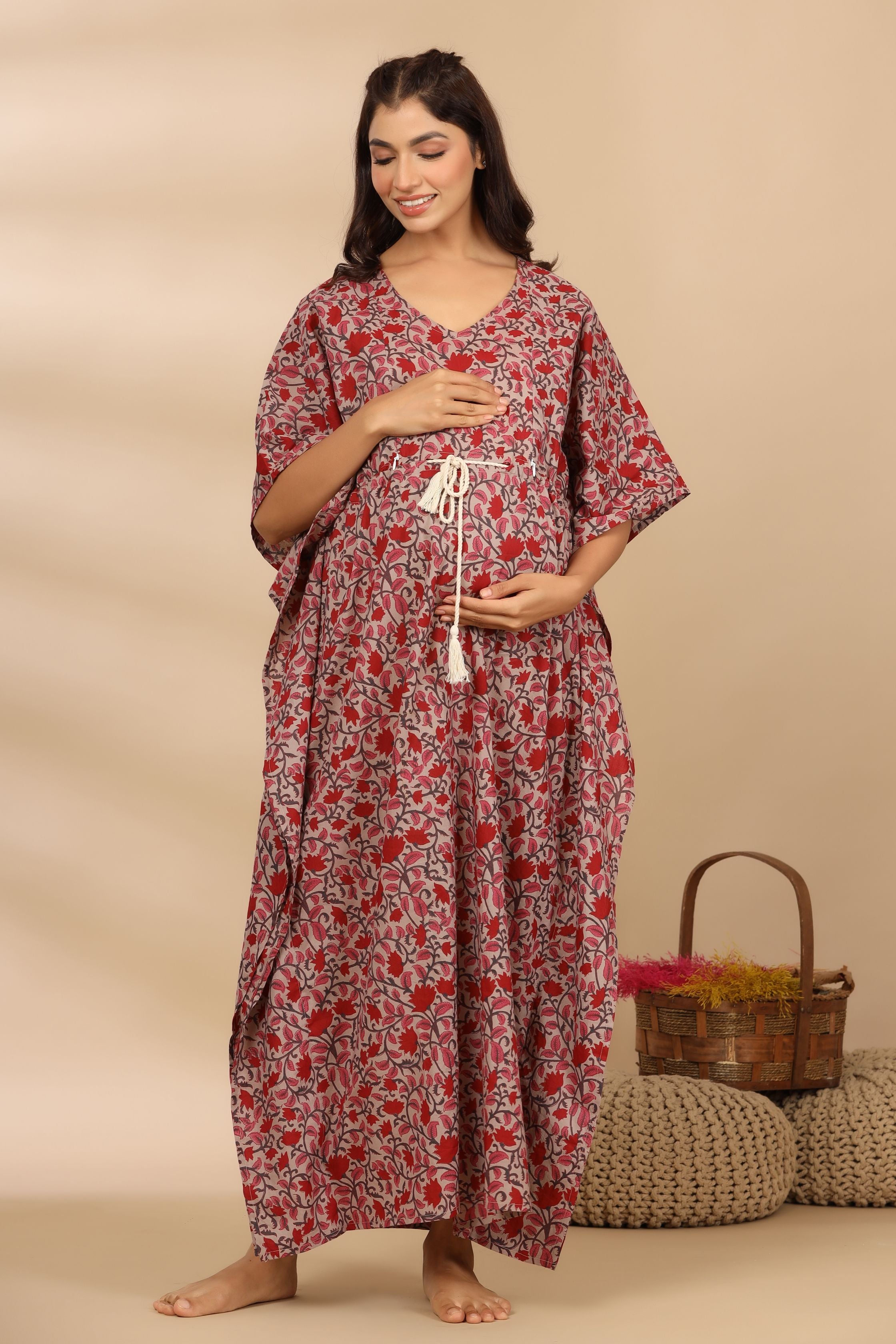 Wild Orchid Jaal Cotton Maternity - Nursing Kaftan ( One-Size )