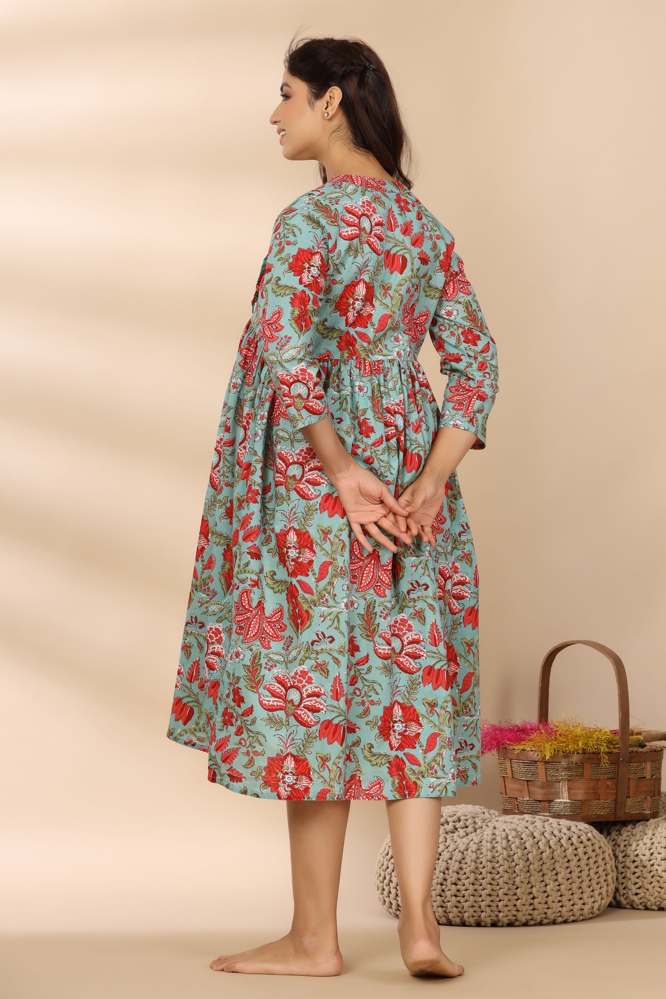 Aqua Marine Cotton Maternity - Nursing Dress