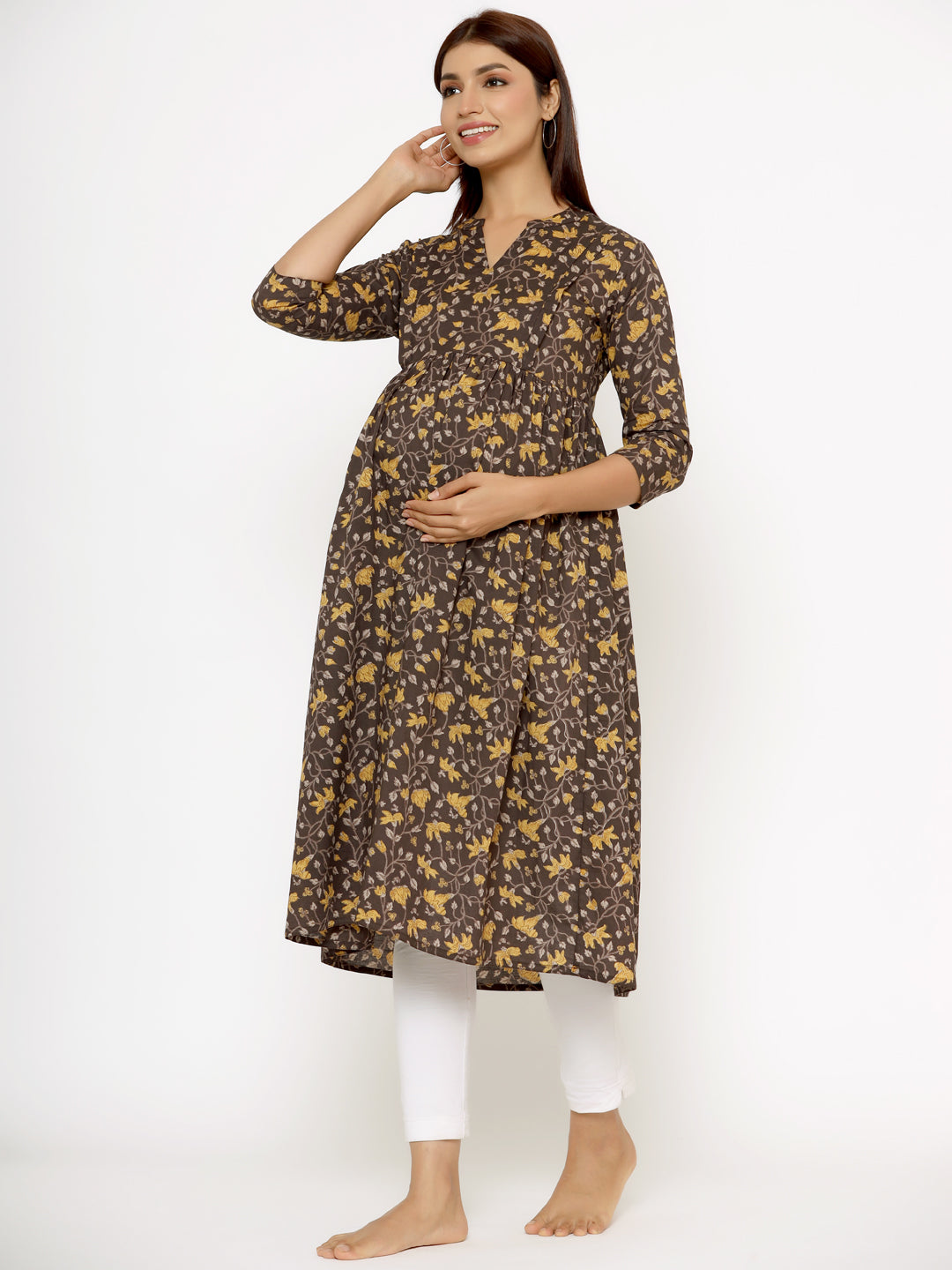 Cinnamon Jaal Cotton Maternity - Nursing Kurta