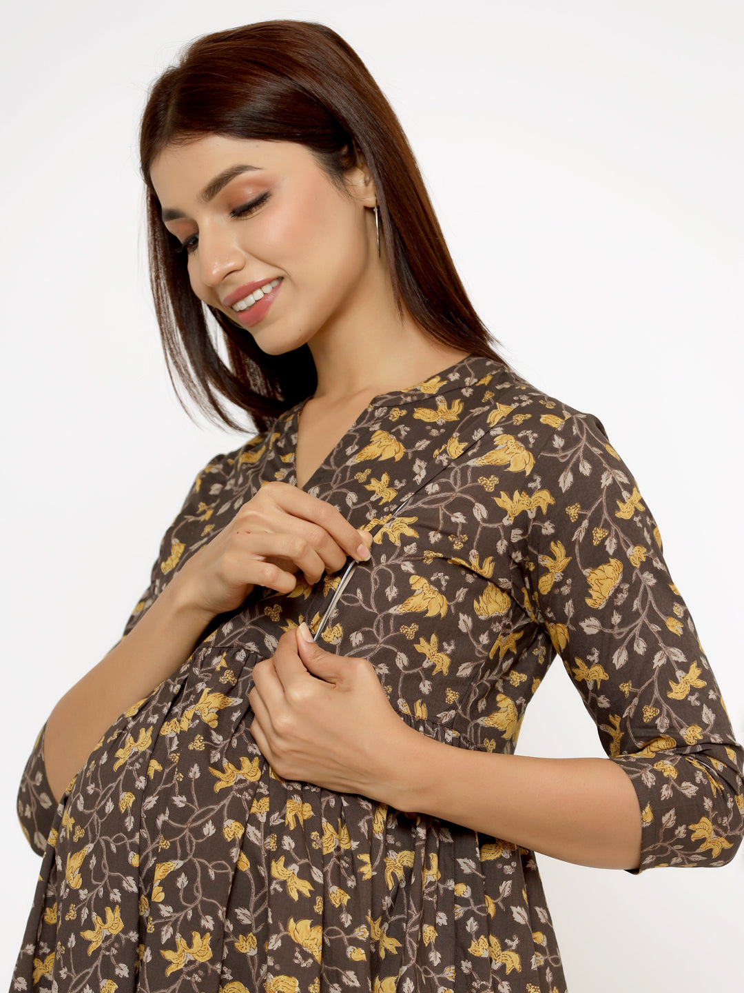 Cinnamon Jaal Cotton Maternity - Nursing Kurta