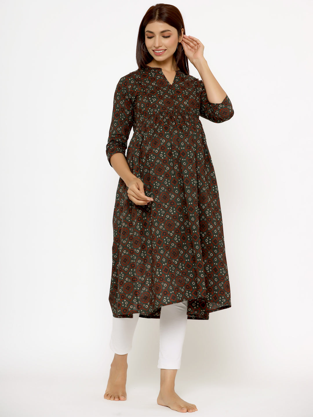 Seaweed Ajrakh Cotton Maternity - Nursing Kurta