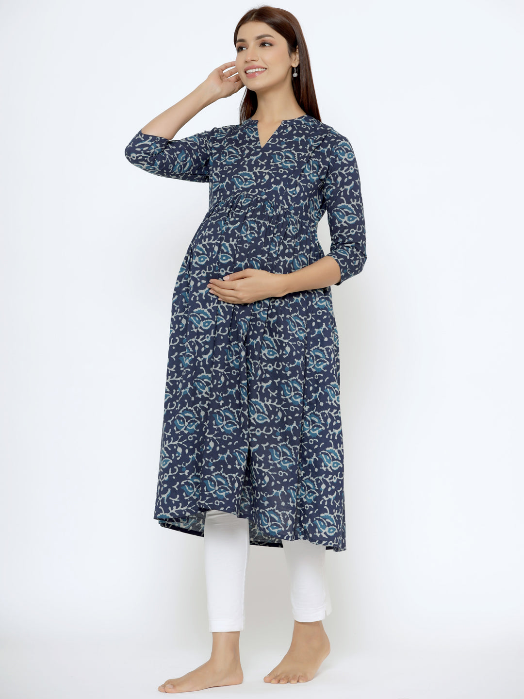 Deep Indigo Cotton Maternity - Nursing Kurta