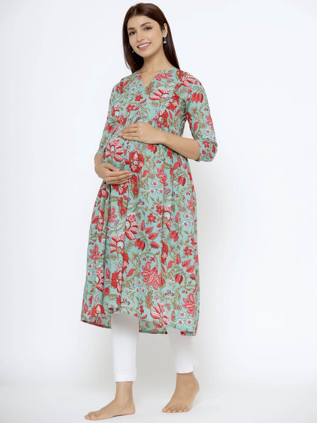 Aqua Marine Cotton Maternity - Nursing Kurta