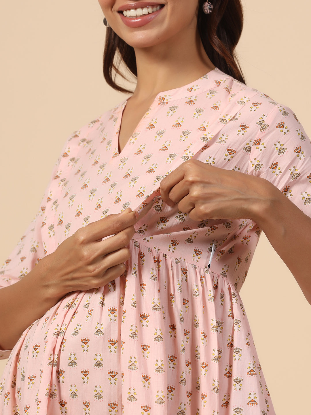 Soft Berry Cotton Maternity - Nursing Kurta