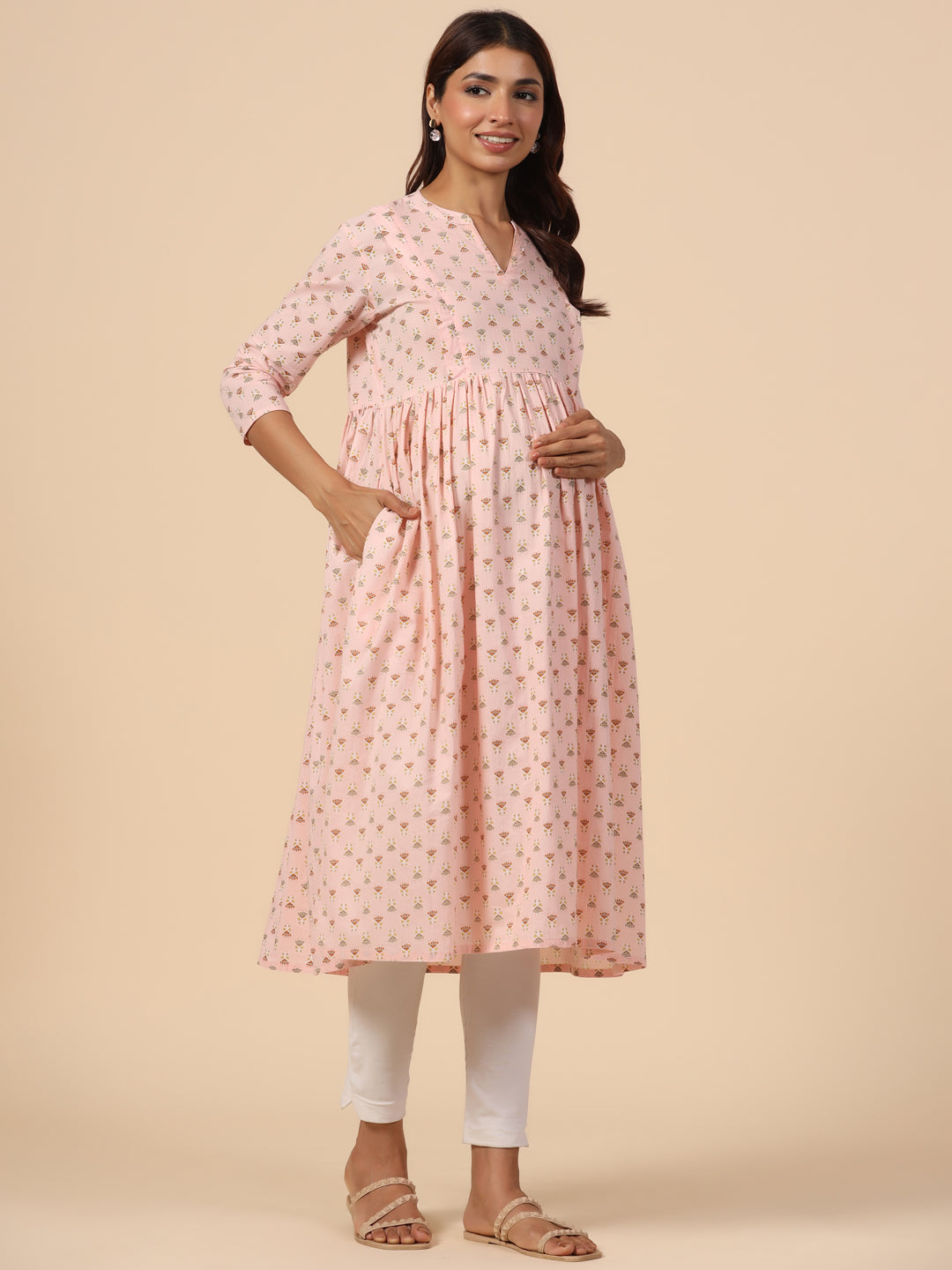 Soft Berry Cotton Maternity - Nursing Kurta