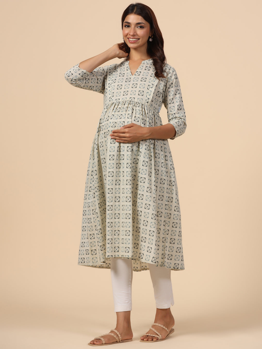White Dove Cotton Maternity - Nursing Kurta