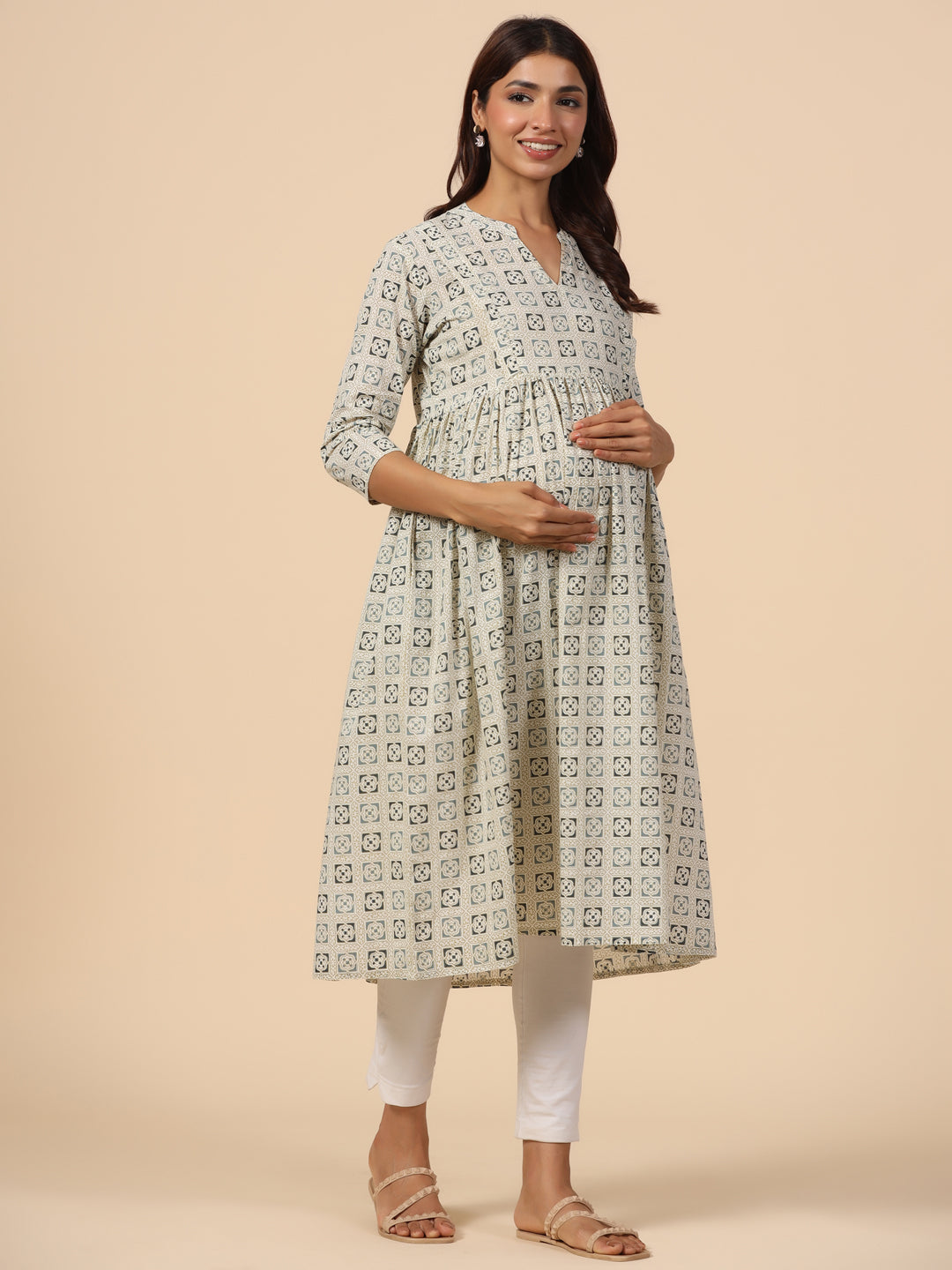 White Dove Cotton Maternity - Nursing Kurta