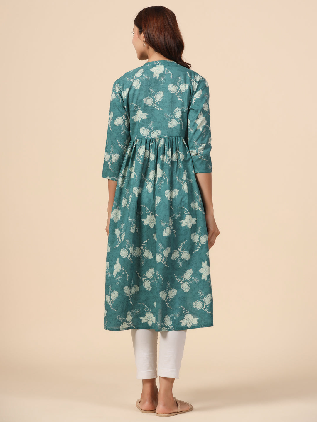 Pine Green Floral Cotton Maternity - Nursing Kurta