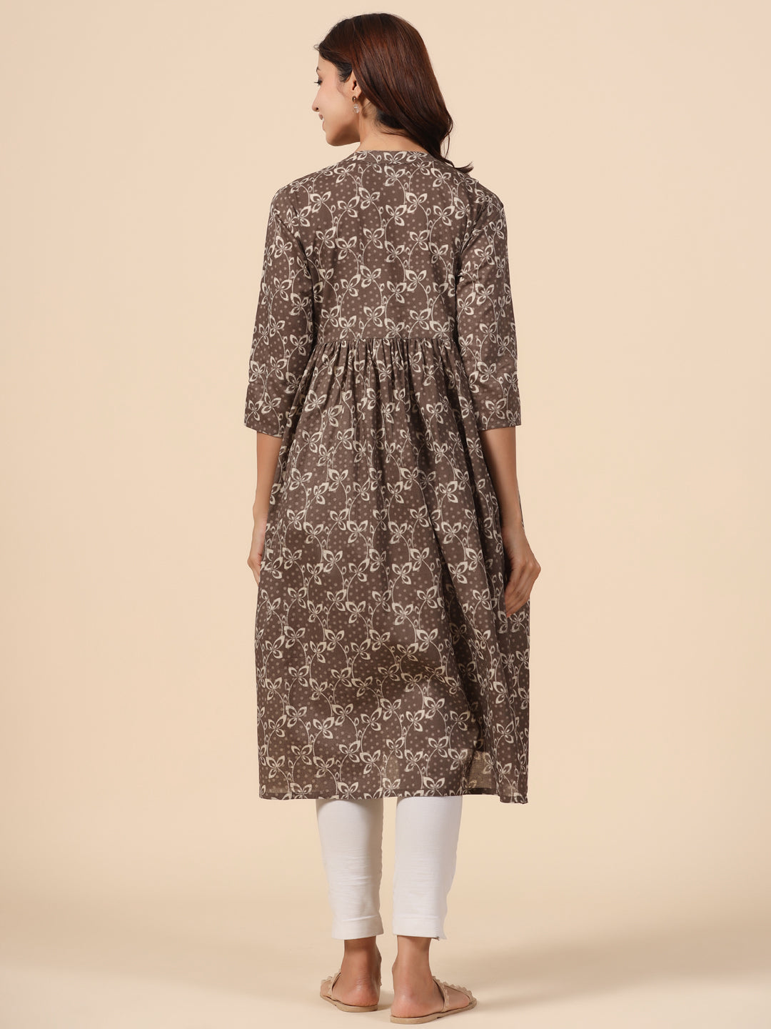 Fossil Grey Leaf Cotton Maternity - Nursing Kurta