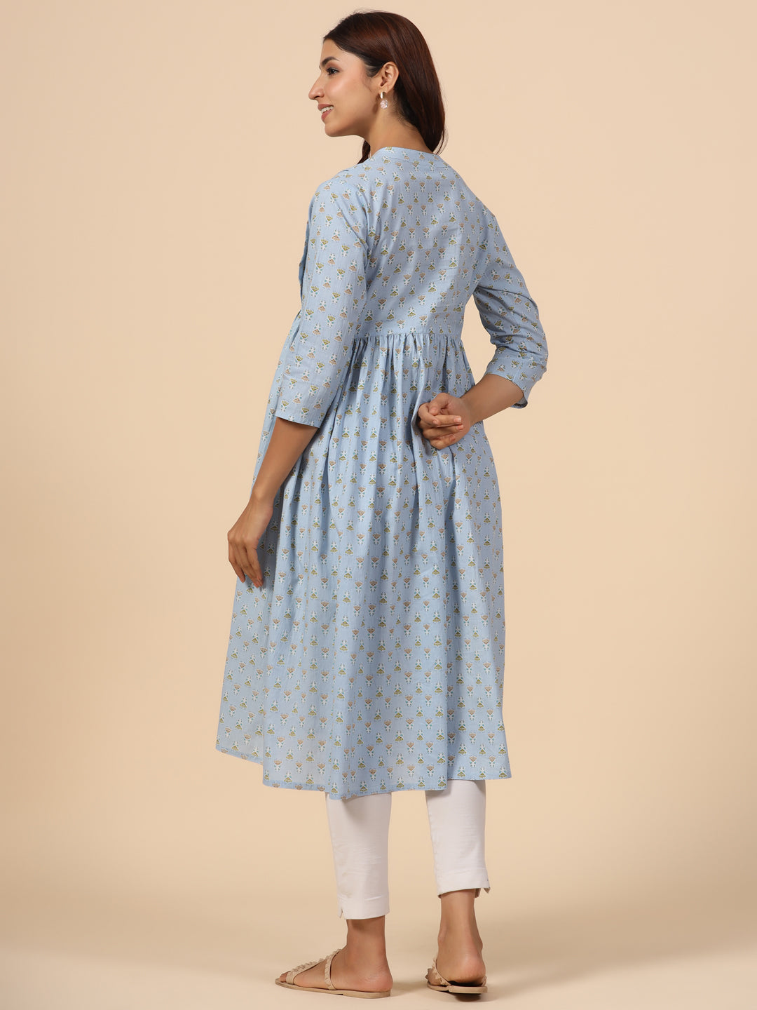 Candy Blue Cotton Maternity - Nursing Kurta