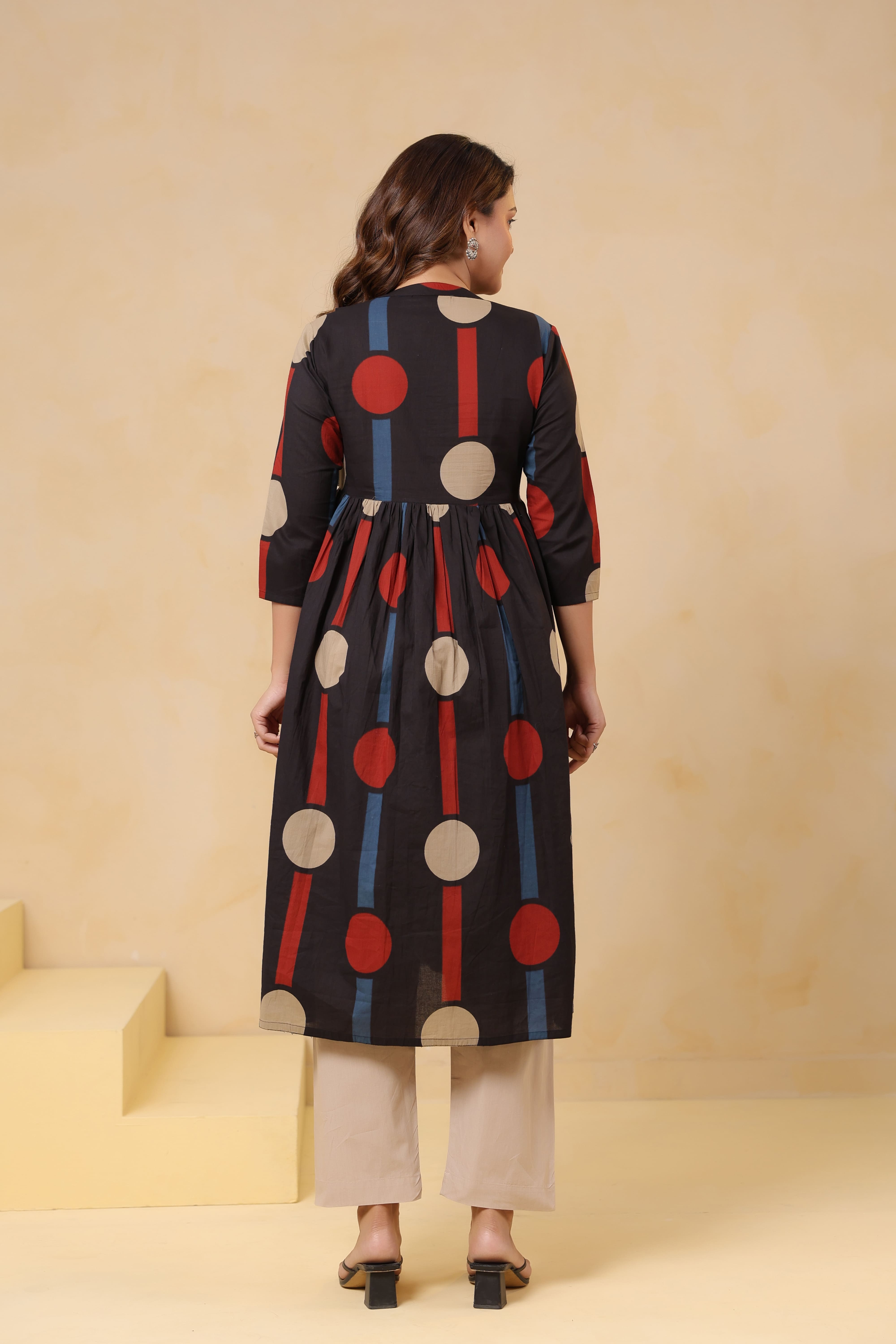 Black Geometric Ajrakh Cotton Maternity - Nursing Kurta