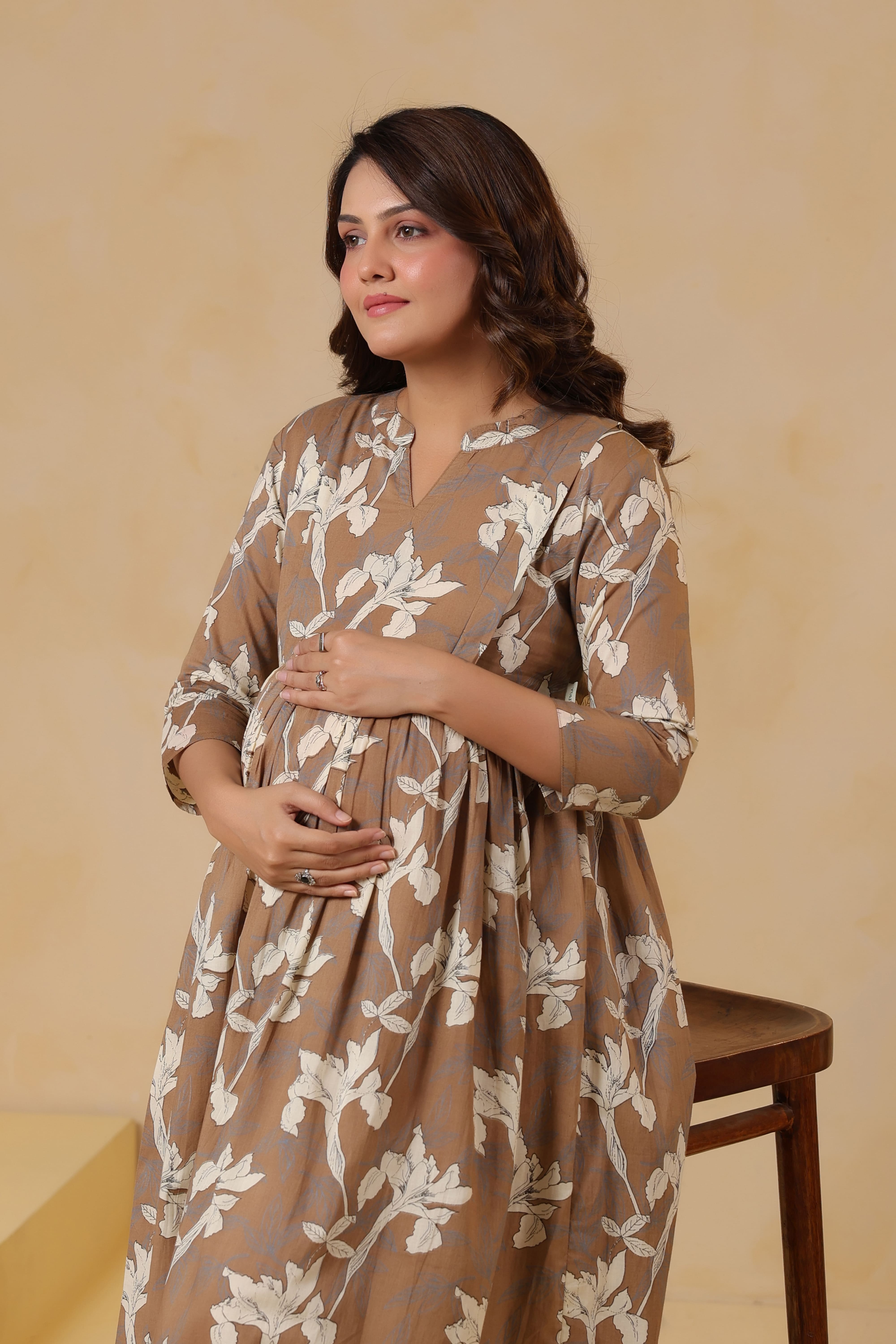 Latte Leaf Cotton Maternity - Nursing Dress