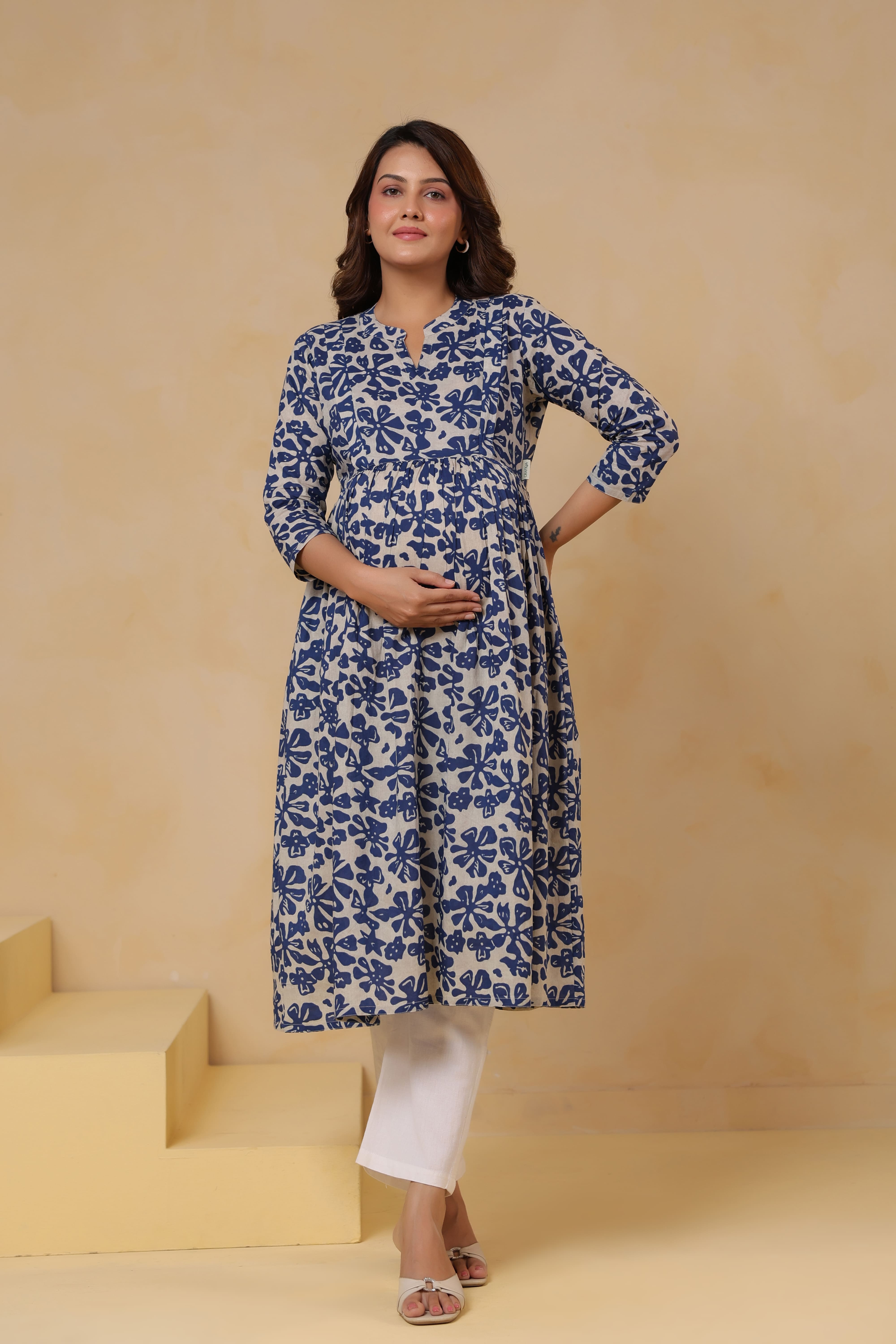 Indigo Ditsy Cotton Maternity - Nursing Kurta
