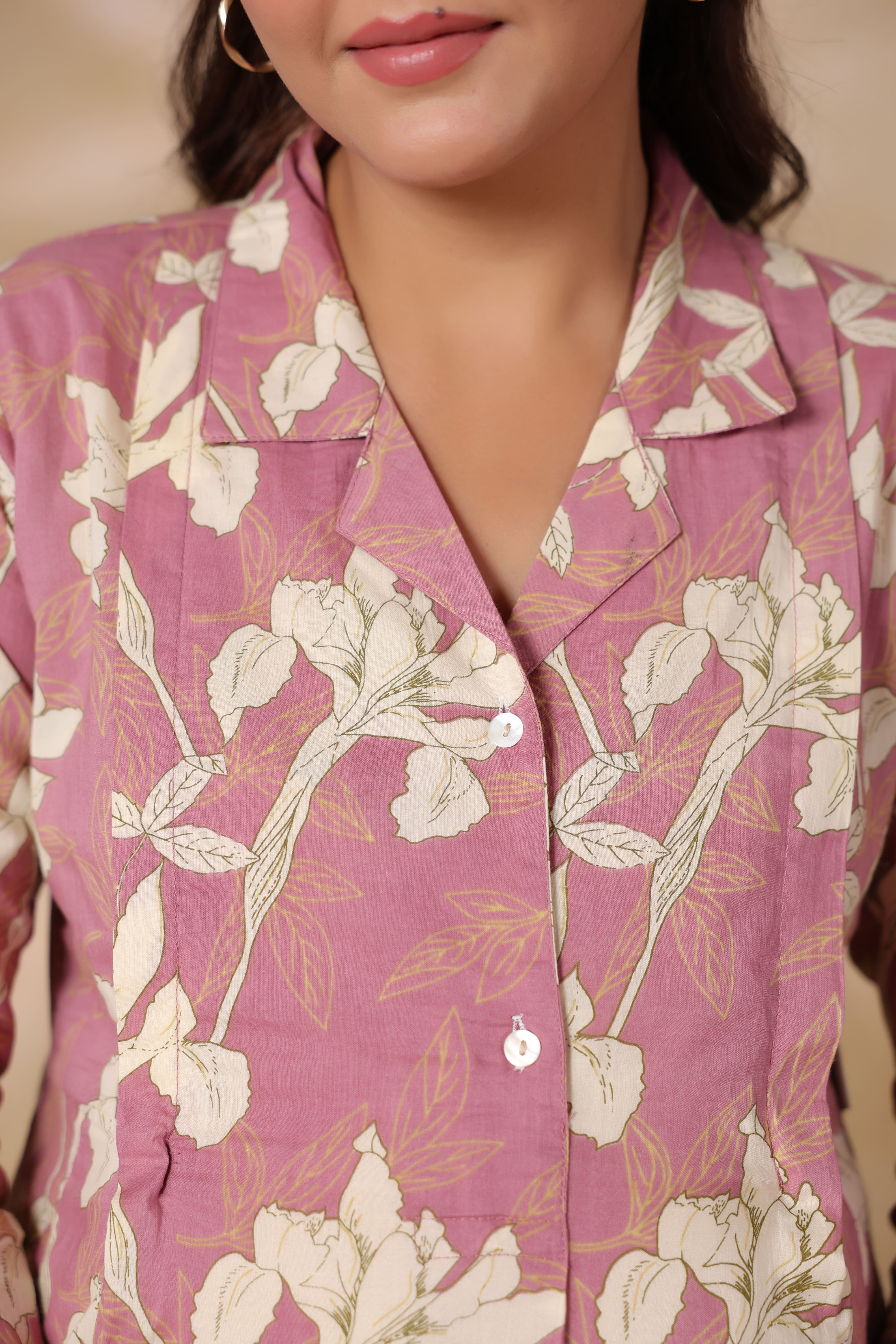 Old Rose Leaf Cotton Maternity - Nursing Dress