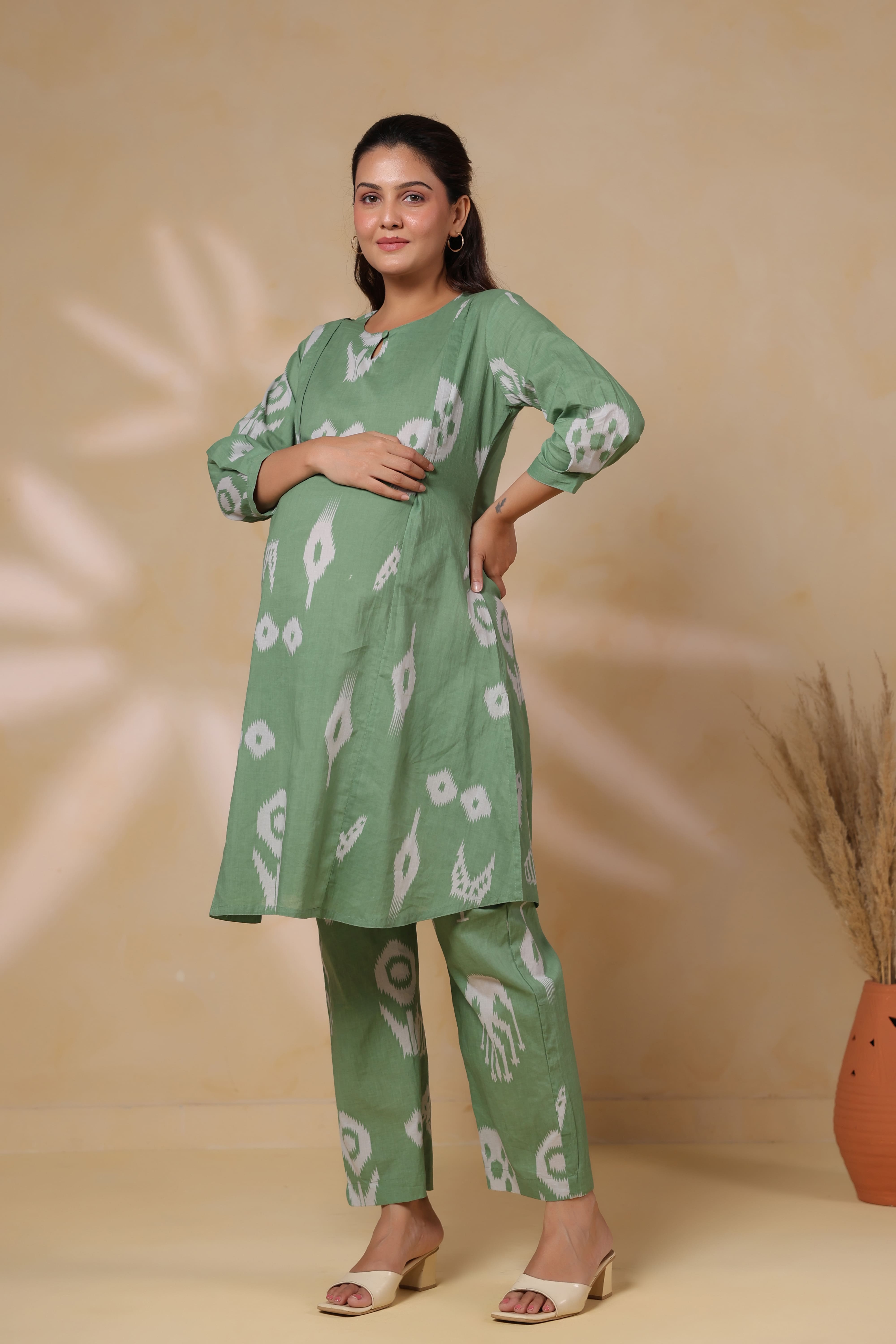 Sage Classic Ikat Cotton Maternity - Nursing Co-ord Set