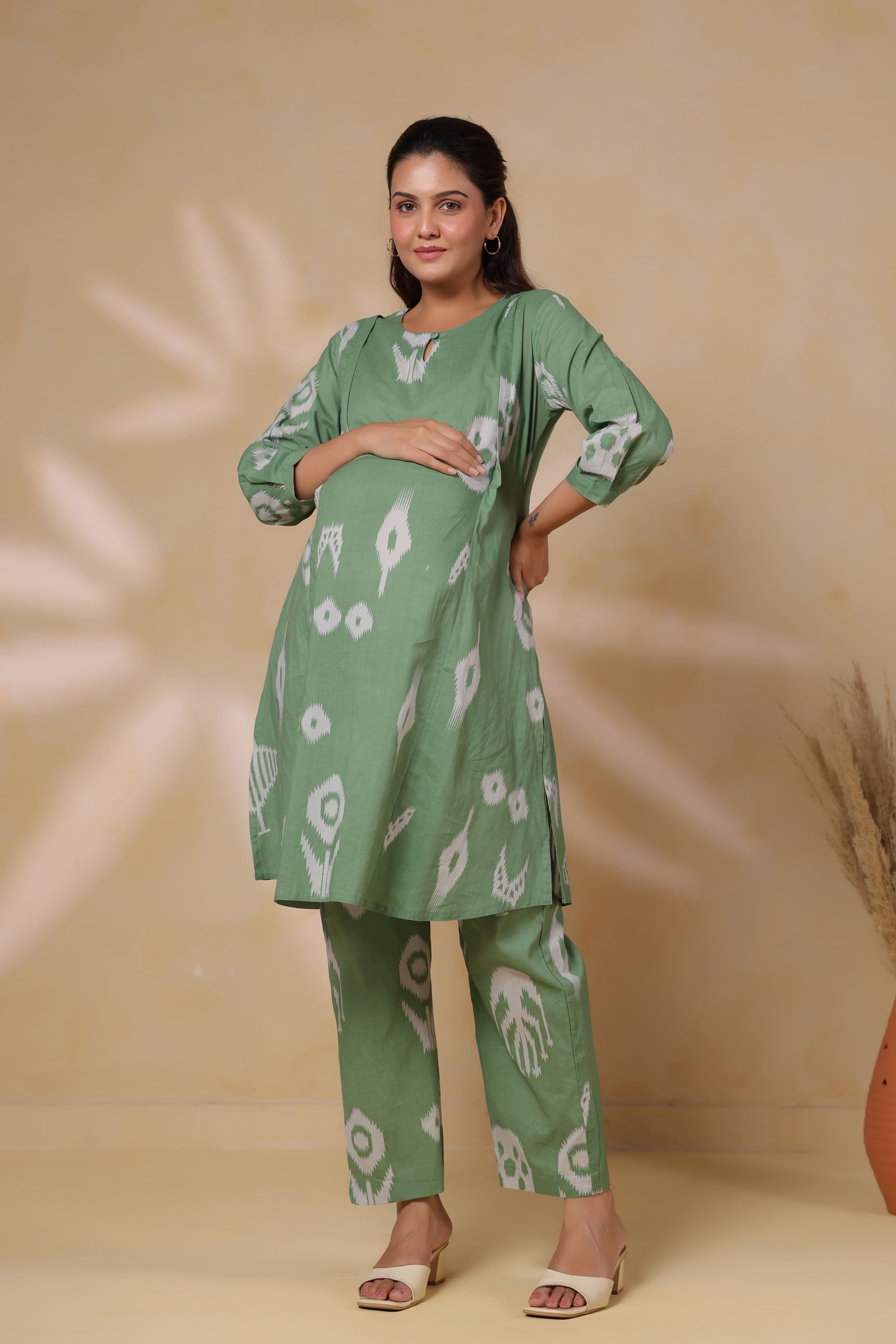 Sage Classic Ikat Cotton Maternity - Nursing Co-ord Set