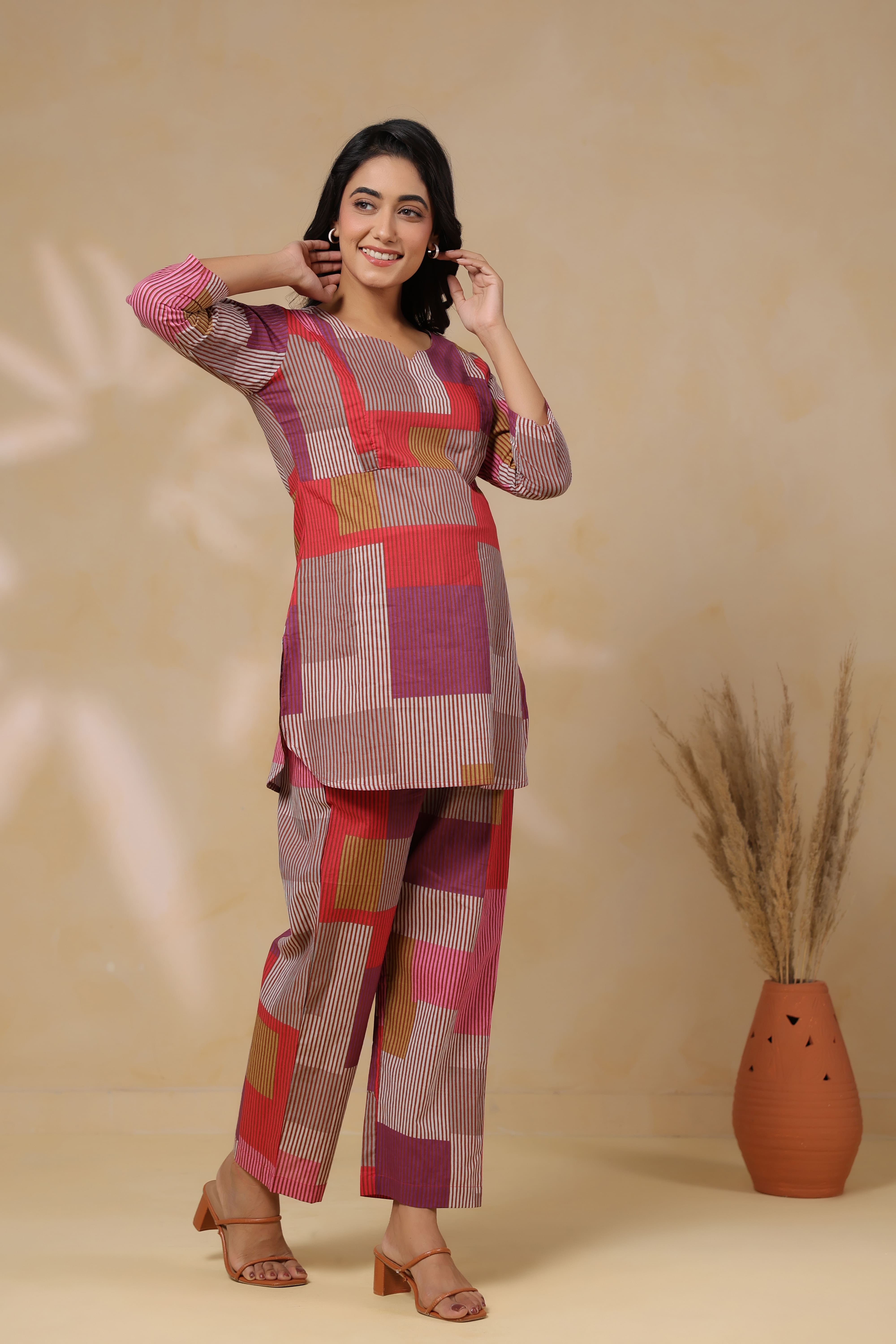 Cherry Multi Panelled Cotton Maternity - Nursing Co-ord Set