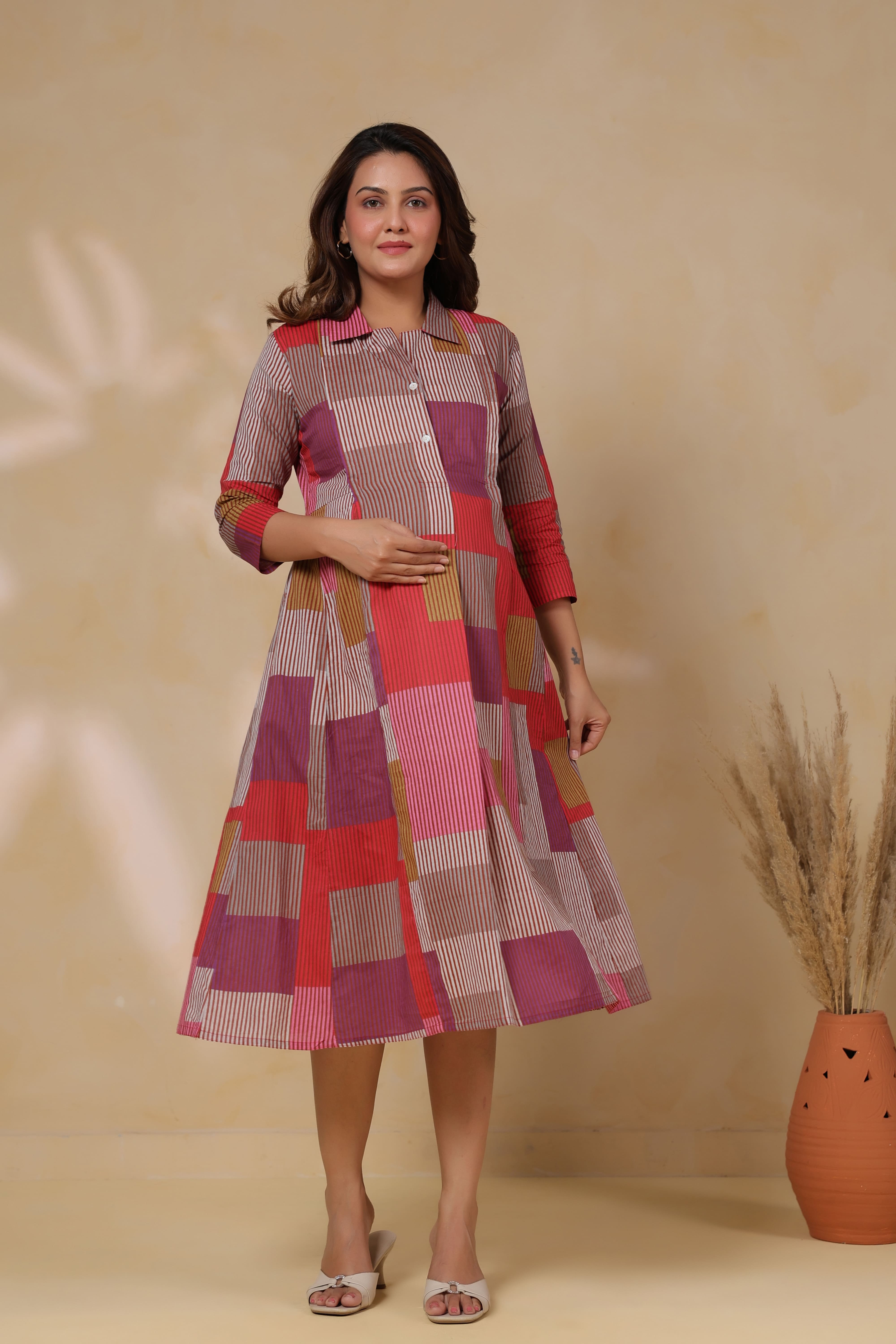 Cherry Multi Panelled Cotton Maternity - Nursing Dress