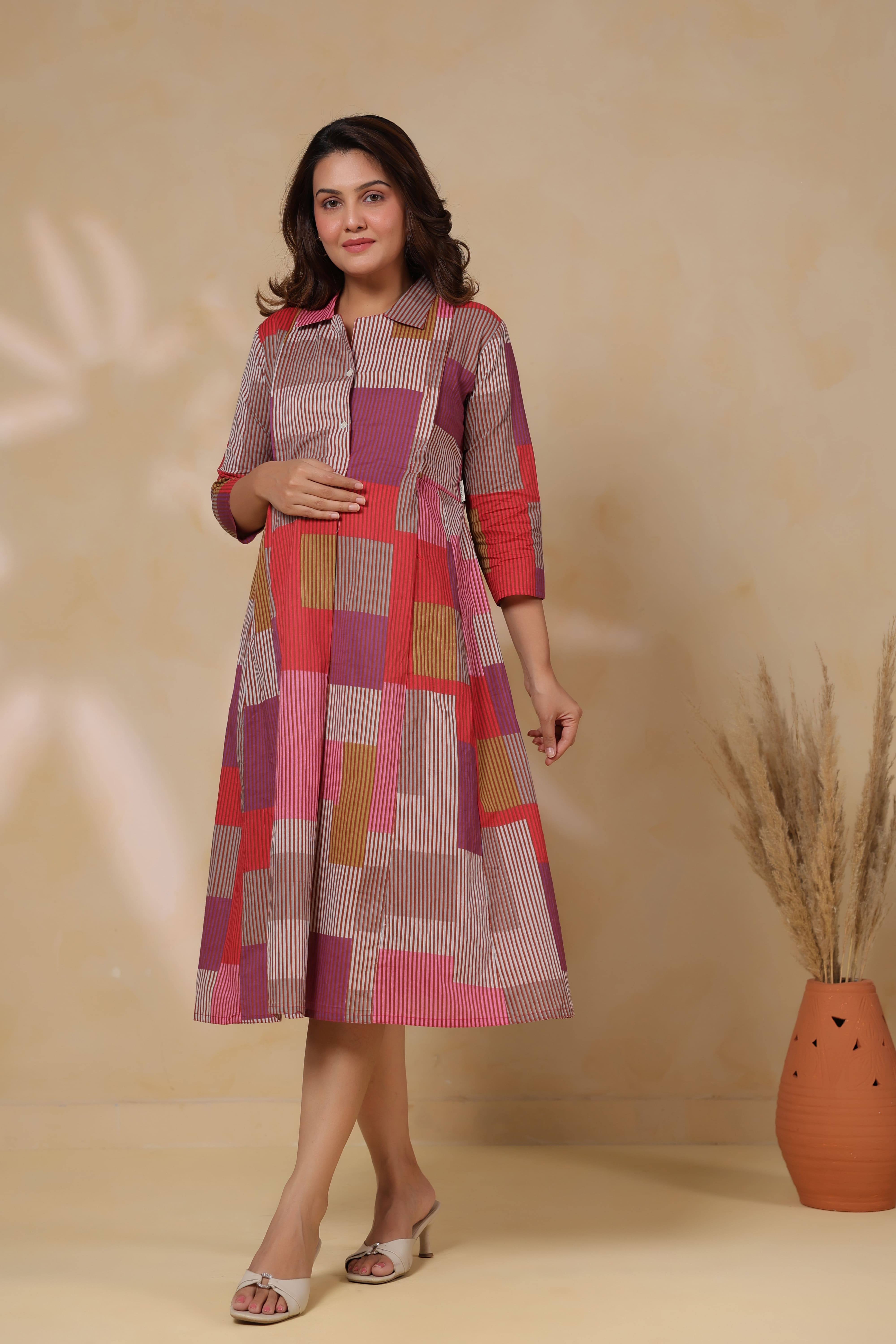 Cherry Multi Panelled Cotton Maternity - Nursing Dress