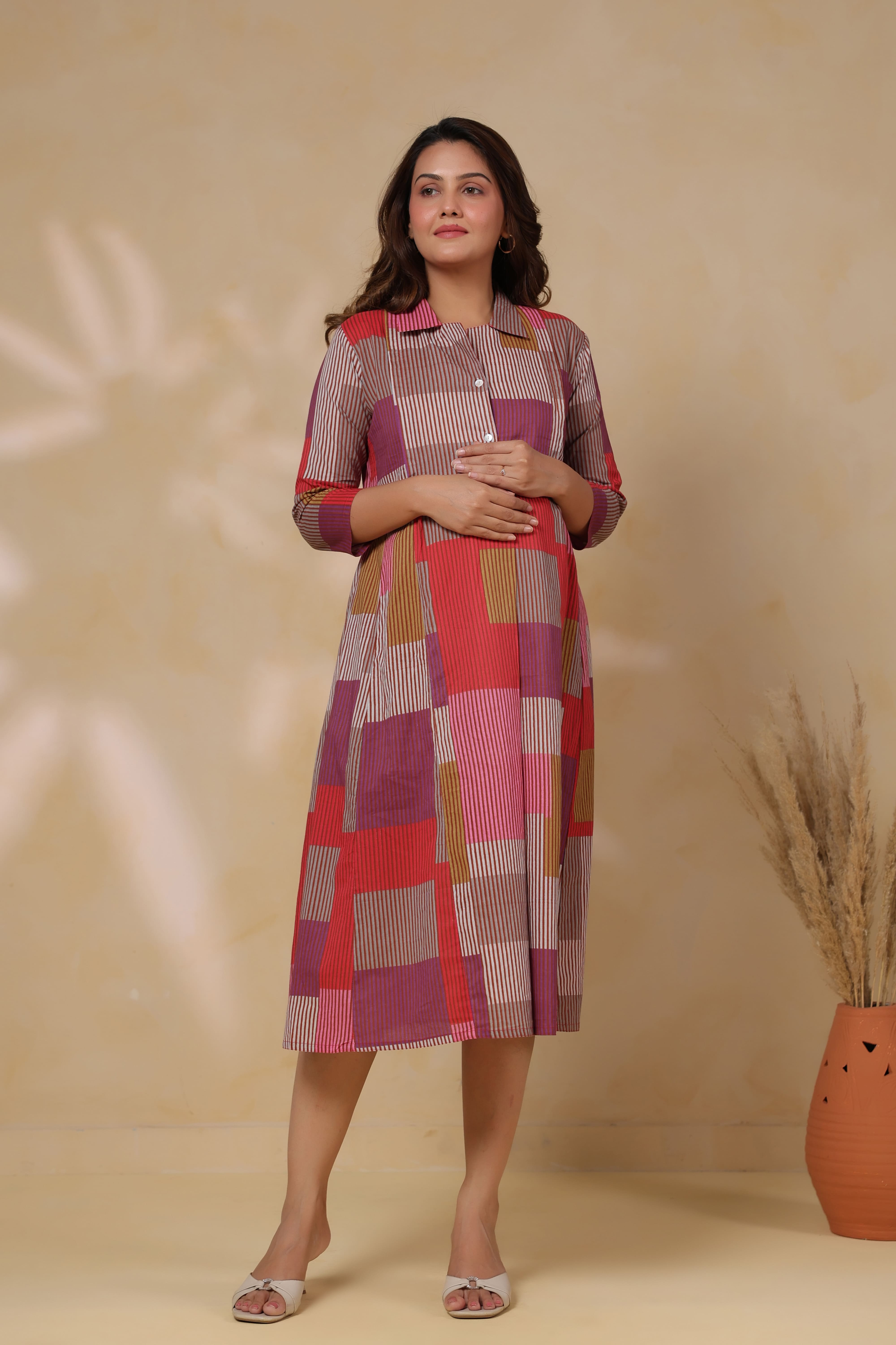 Cherry Multi Panelled Cotton Maternity - Nursing Dress