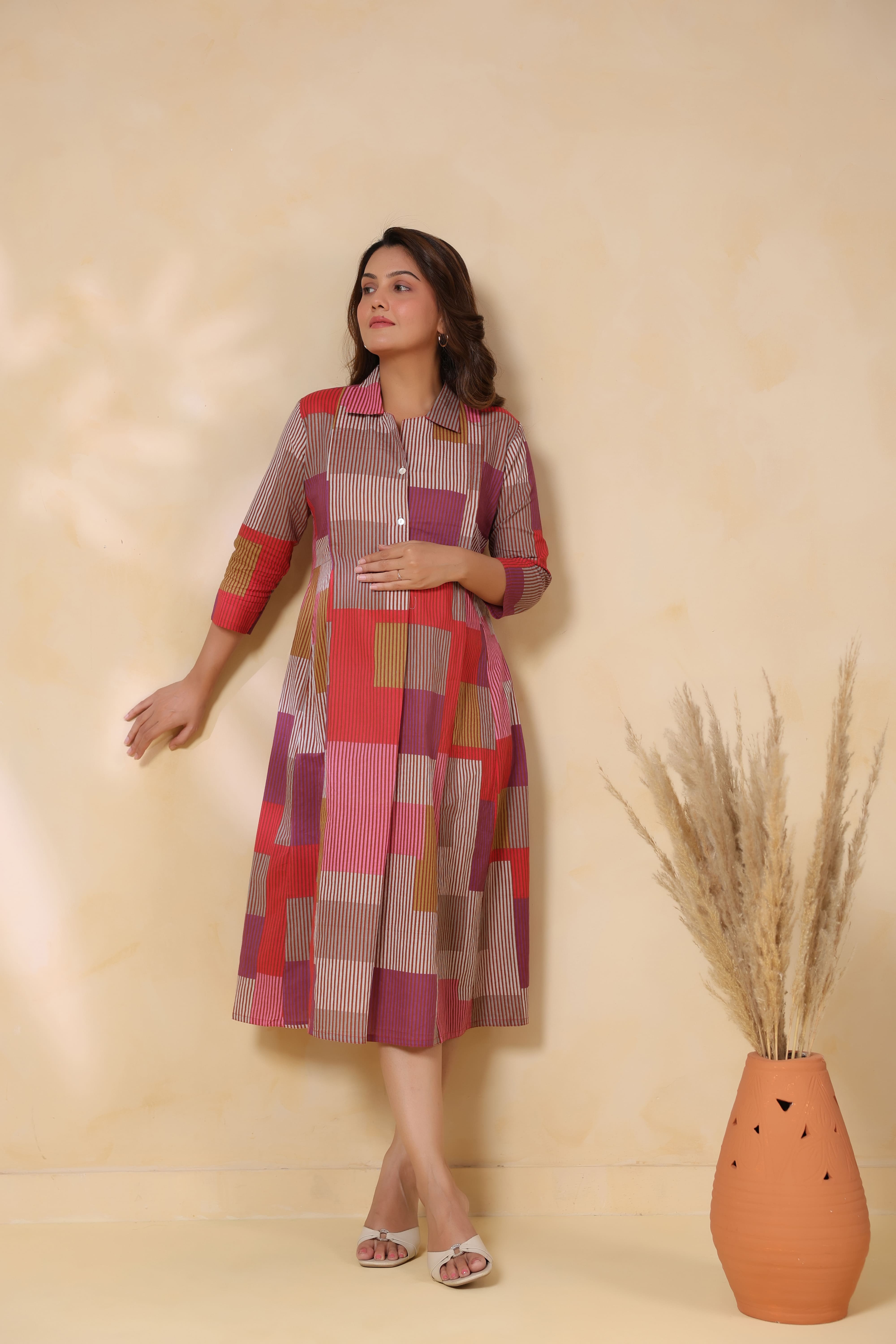 Cherry Multi Panelled Cotton Maternity - Nursing Dress
