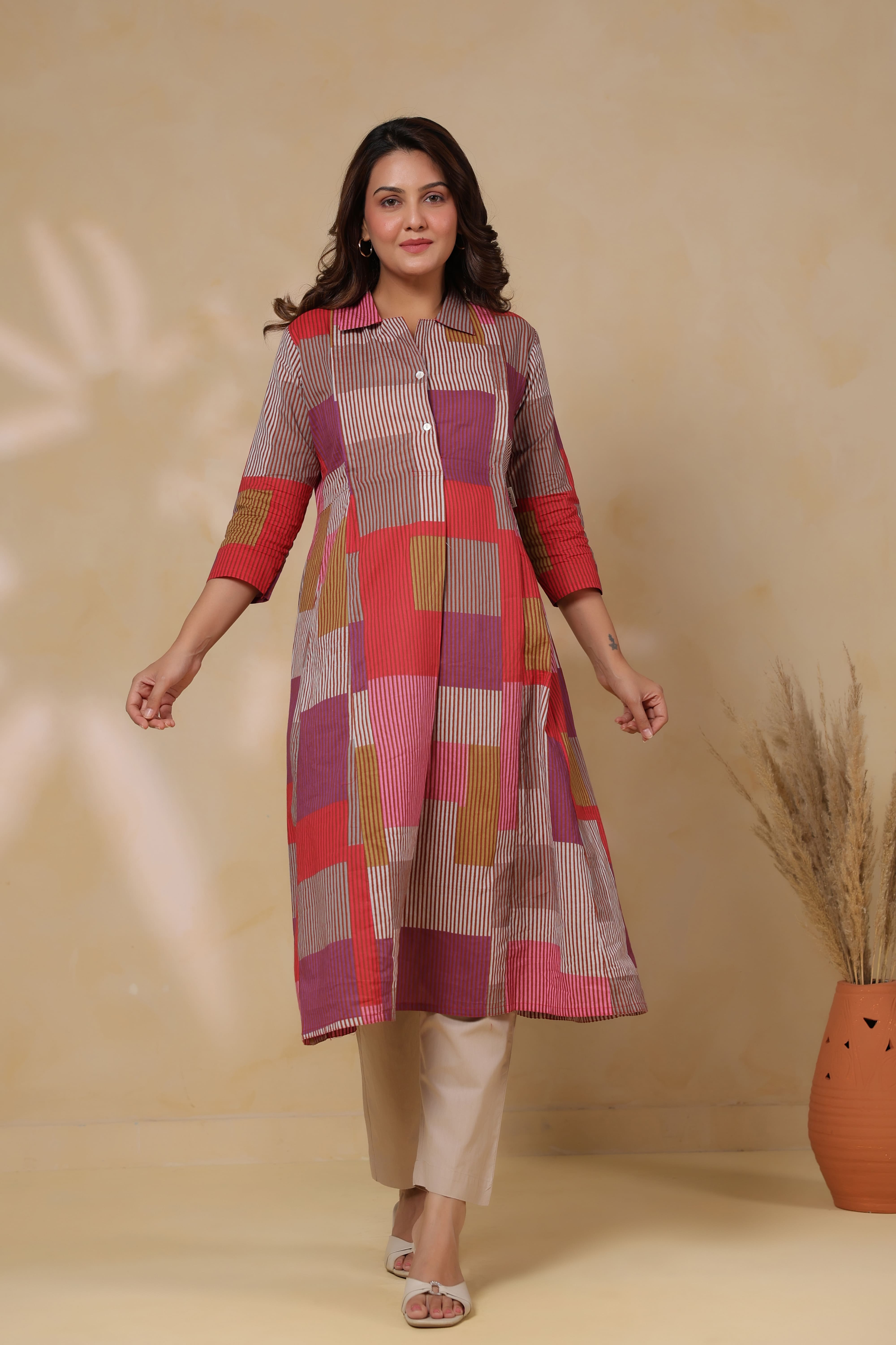 Cherry Multi Panelled Cotton Maternity - Nursing Kurta