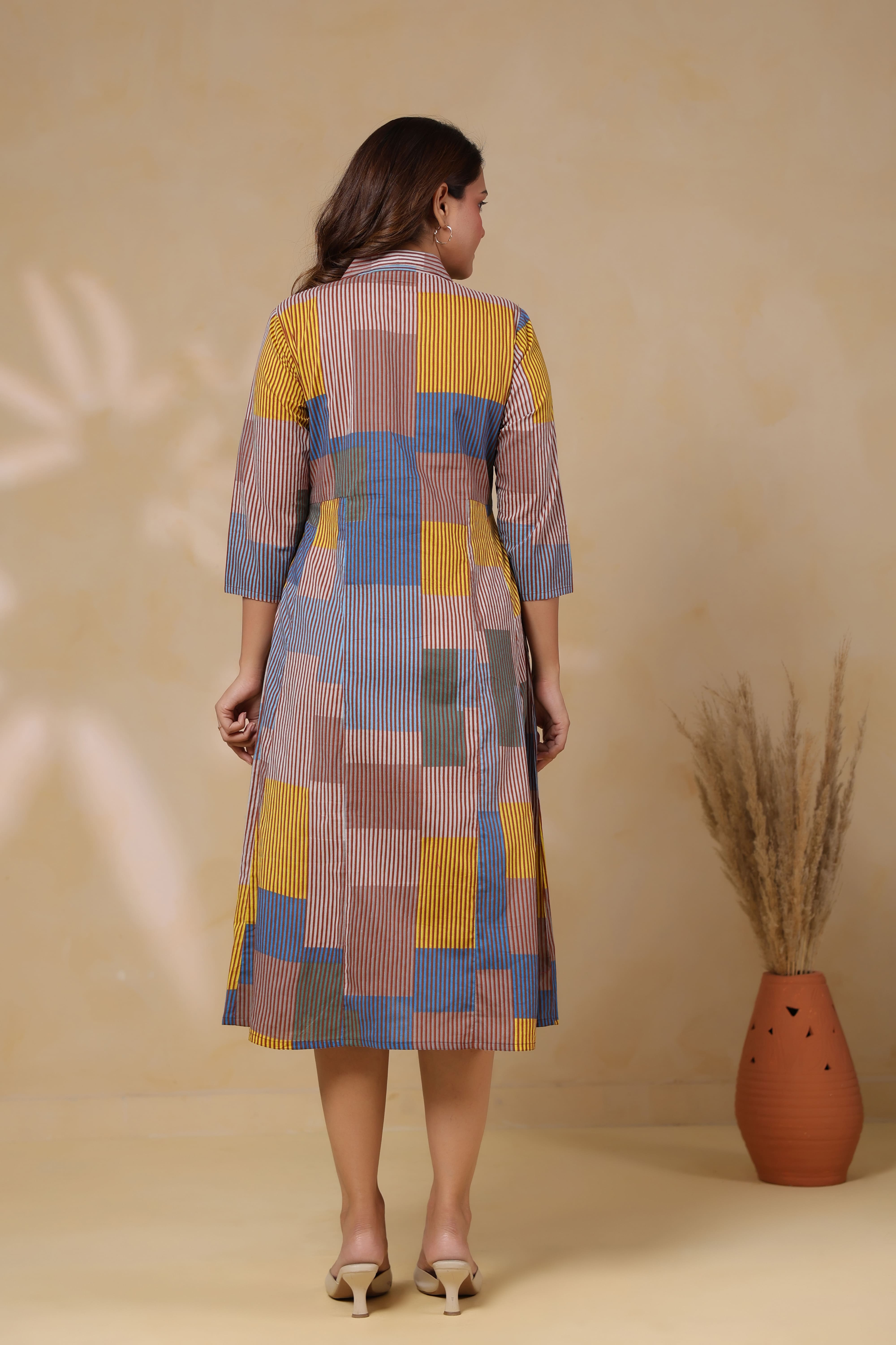 Ocean Blue Multi Panelled Cotton Maternity - Nursing Dress