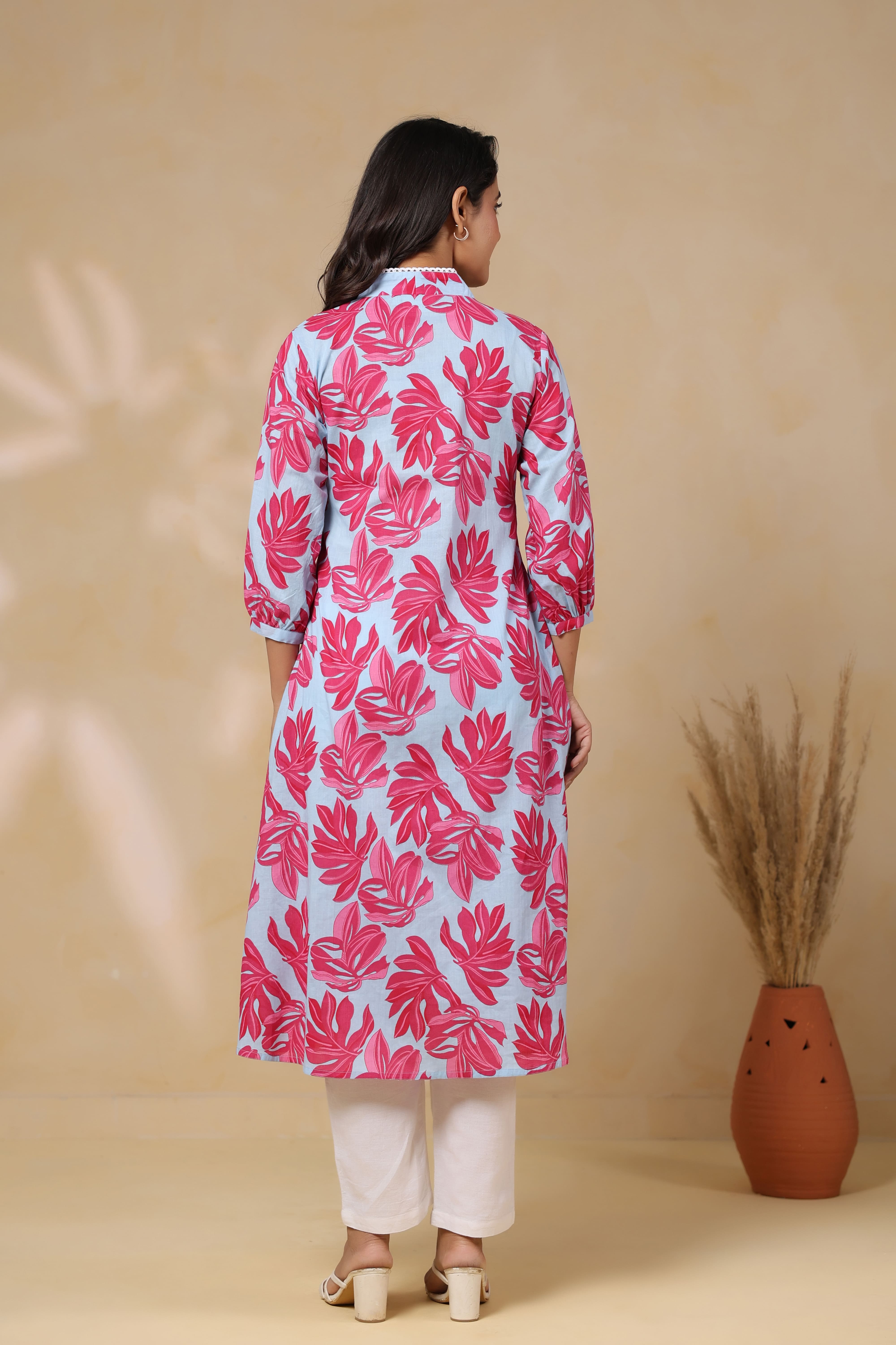 Cool Grey Leafy Cotton Maternity - Nursing Kurta