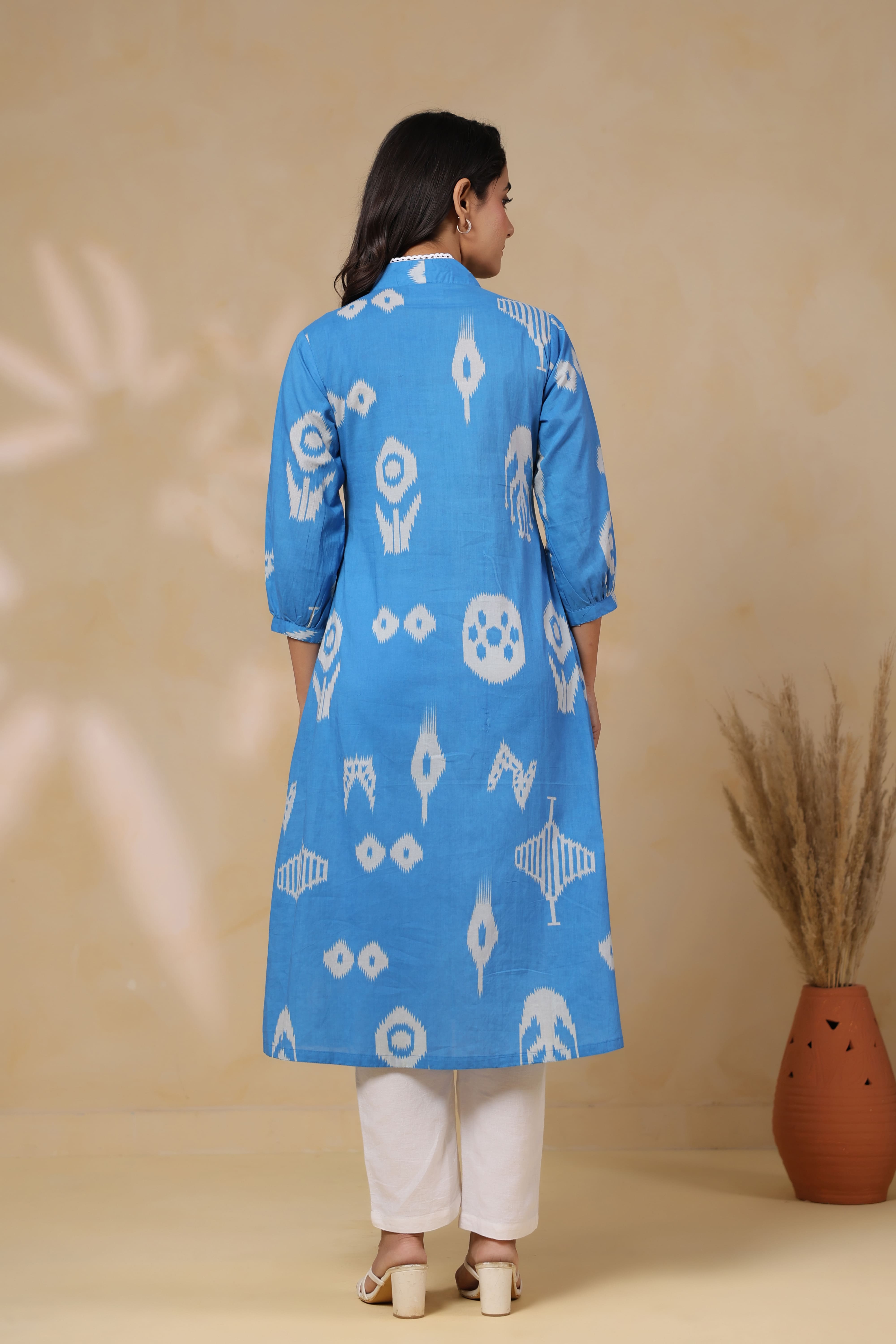 Azure Classic Ikat Cotton Maternity - Nursing Kurta