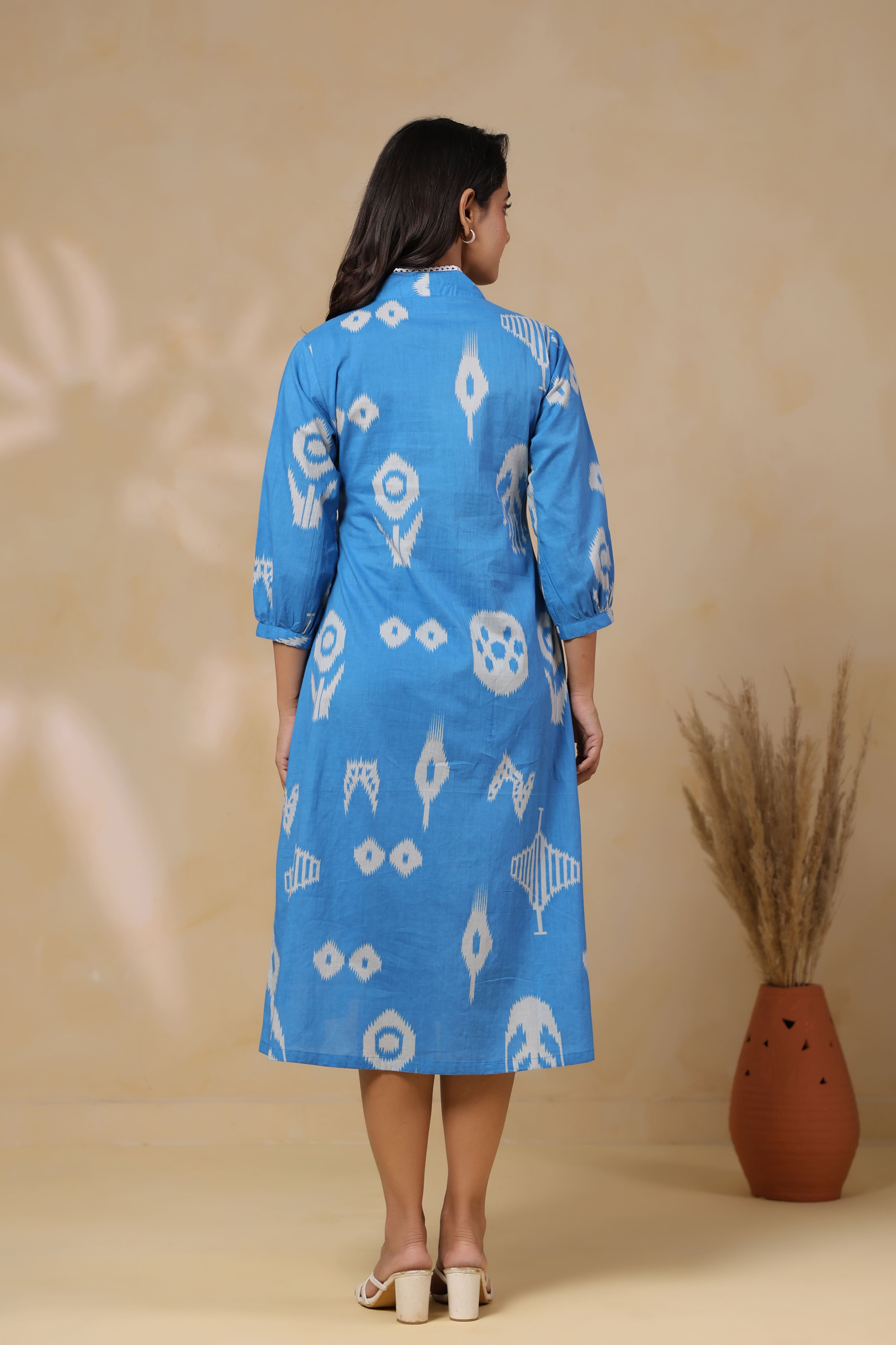 Azure Classic Ikat Cotton Maternity - Nursing Dress