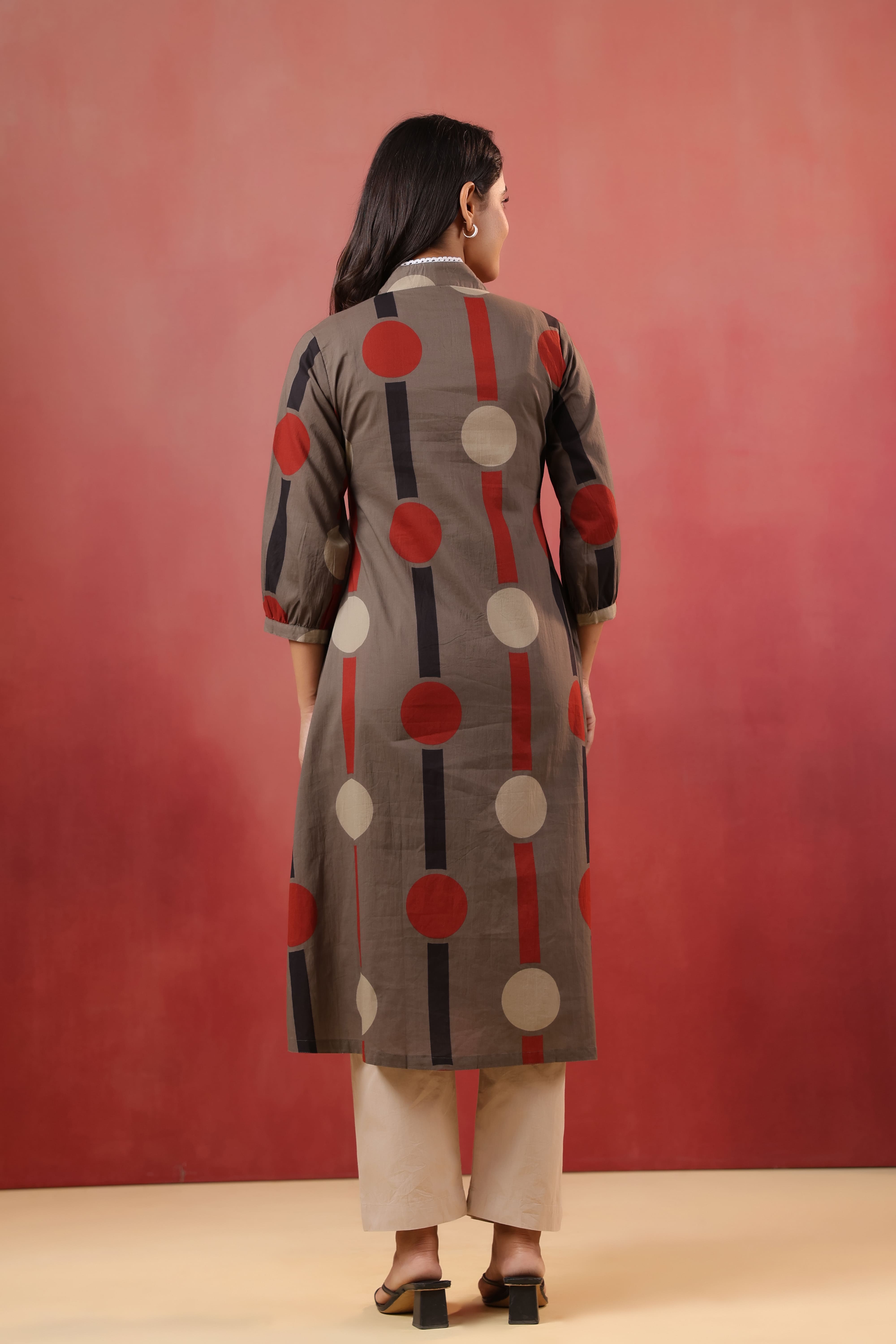 Mocha Geometric Ajrakh Cotton Maternity - Nursing Kurta