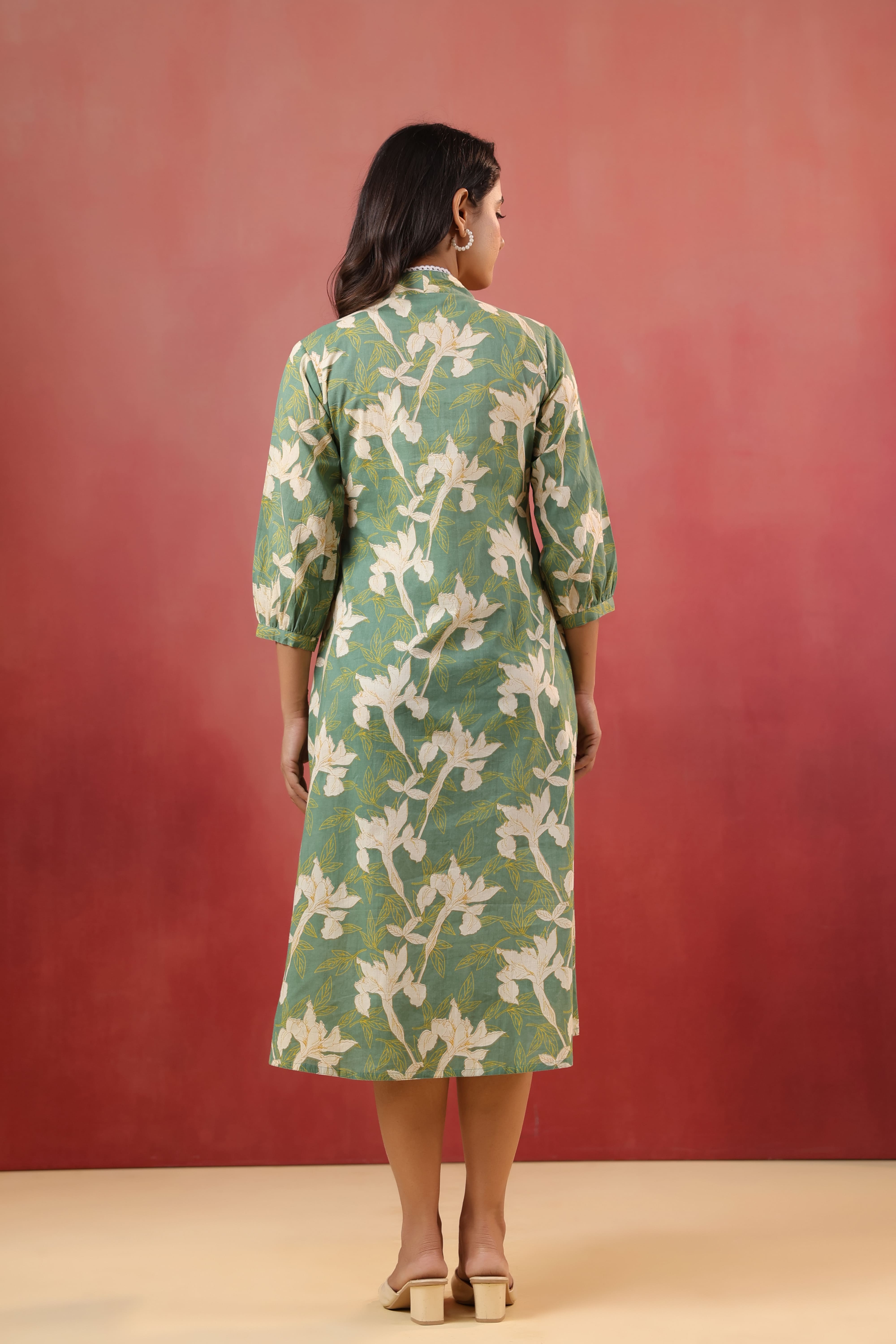 Fern Leaf Cotton Maternity - Nursing Dress