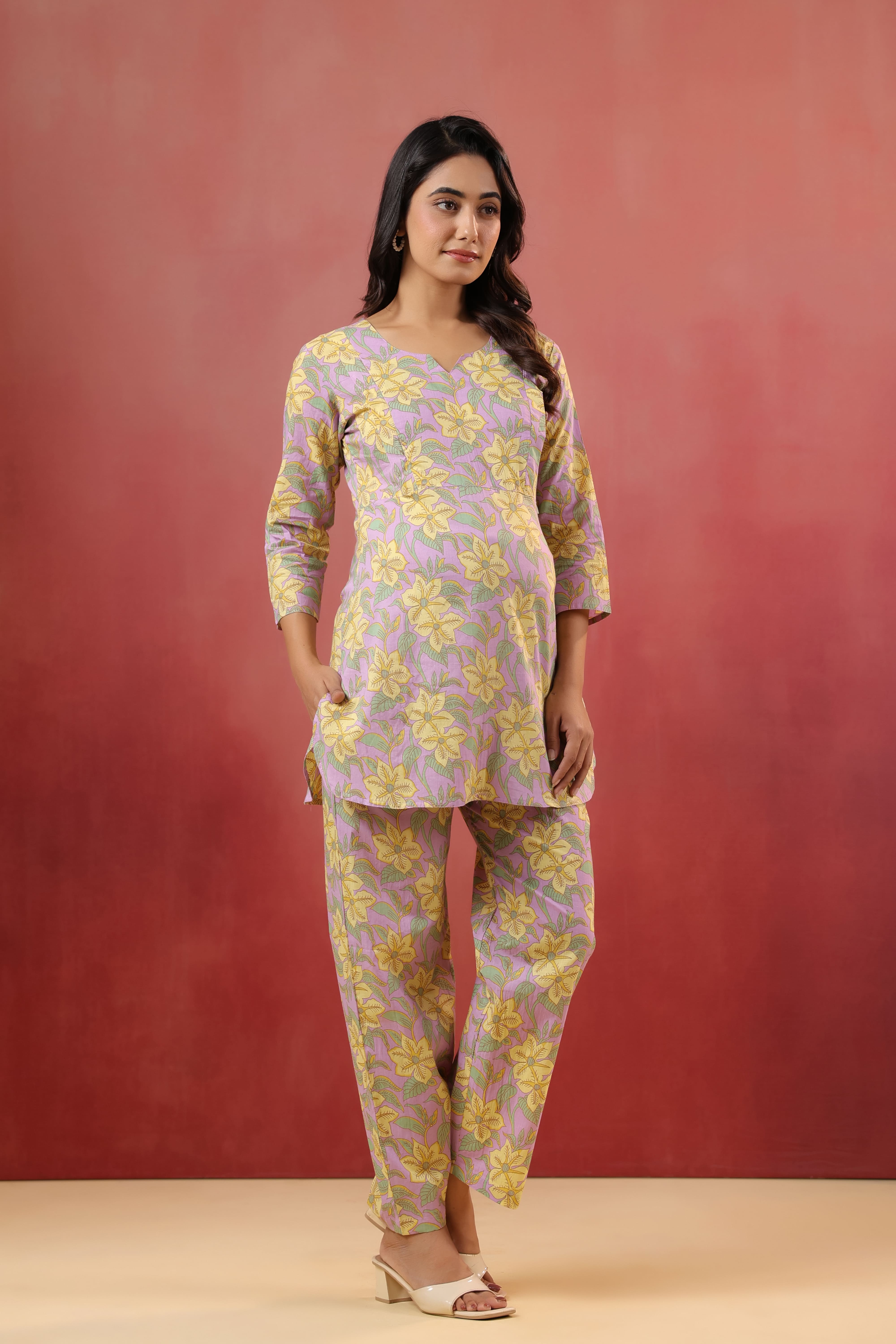 Blossom Mauve Cotton Maternity - Nursing Co-ord Set