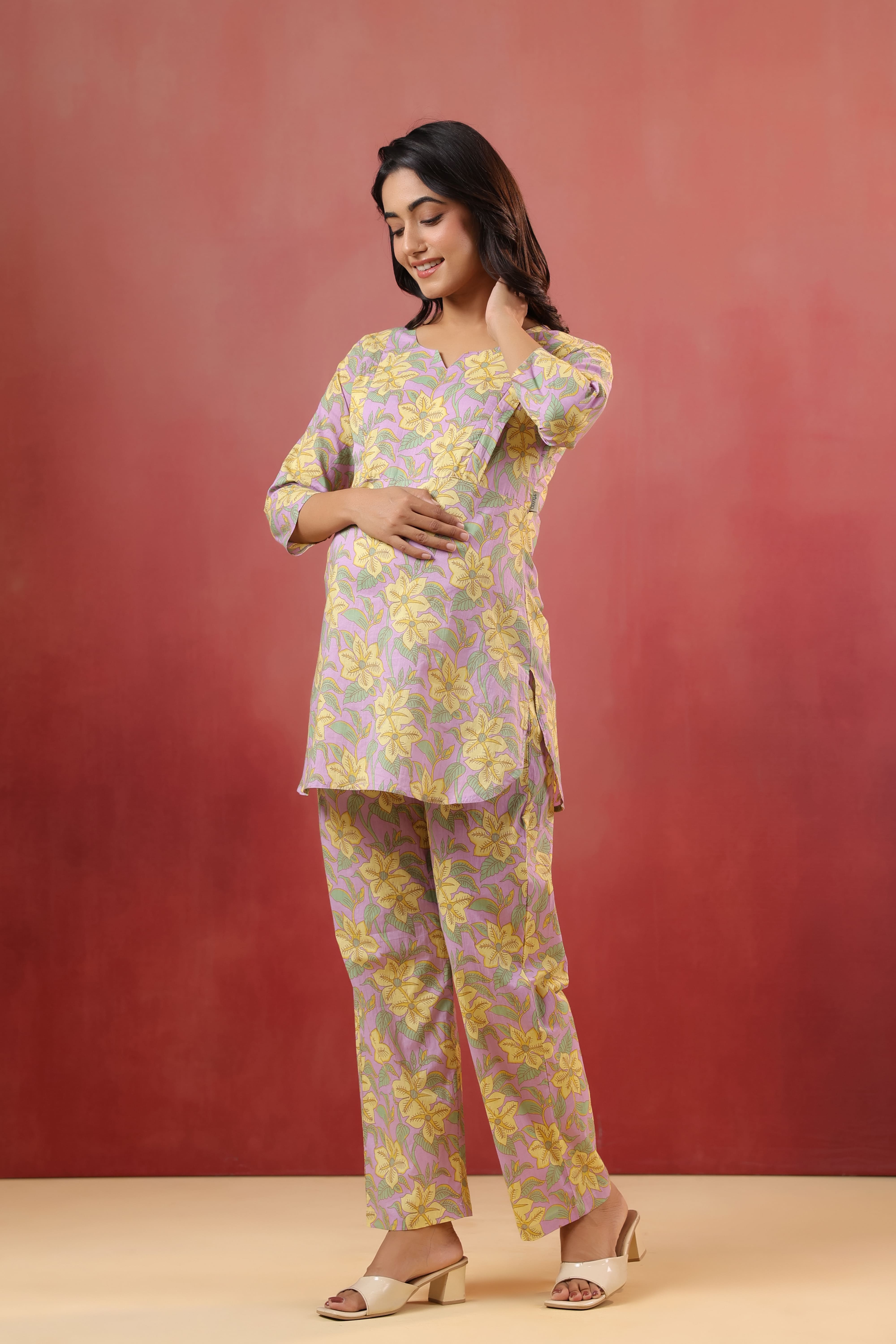 Blossom Mauve Cotton Maternity - Nursing Co-ord Set