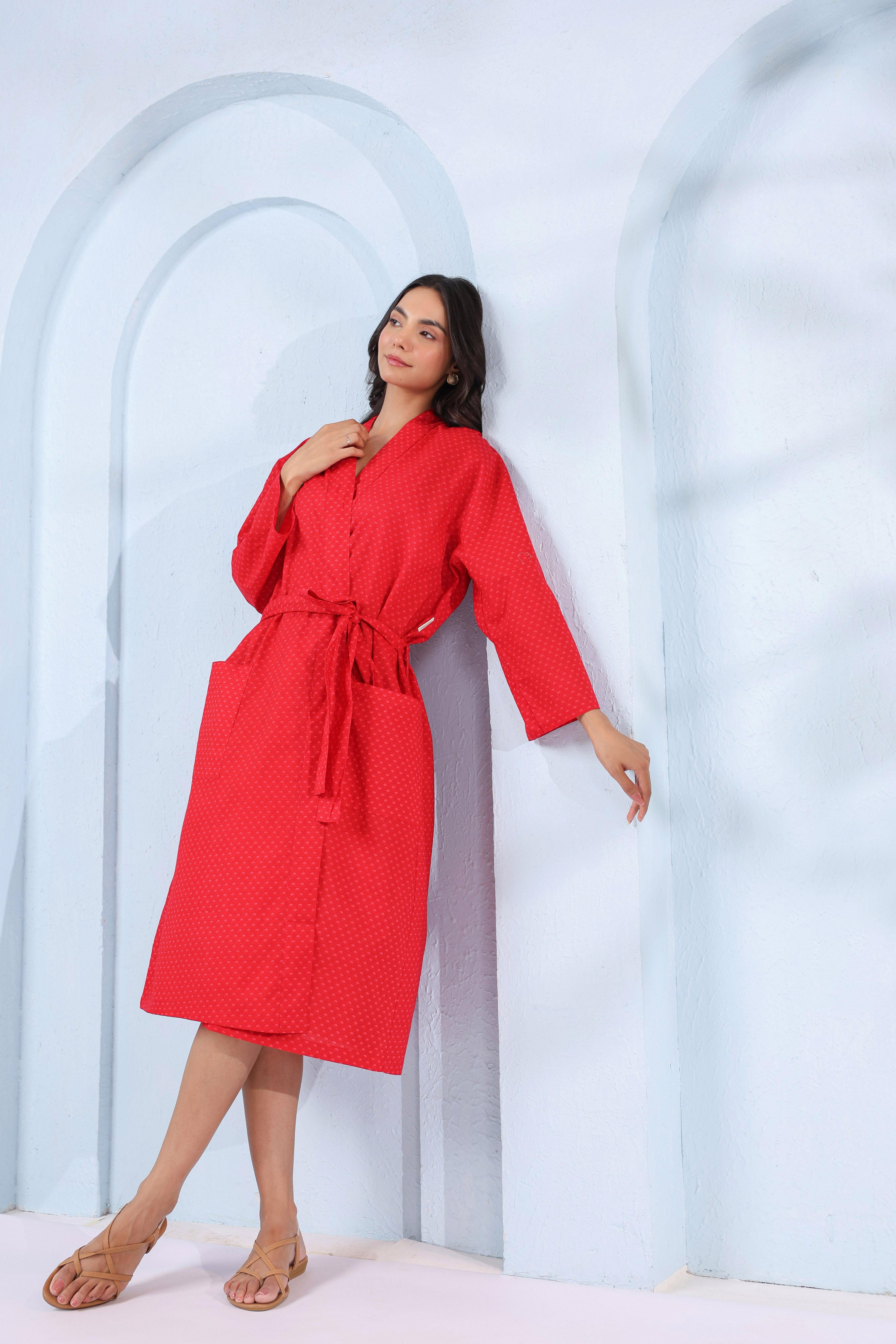 Red Bell Pepper Cotton Robe ( One-Size )