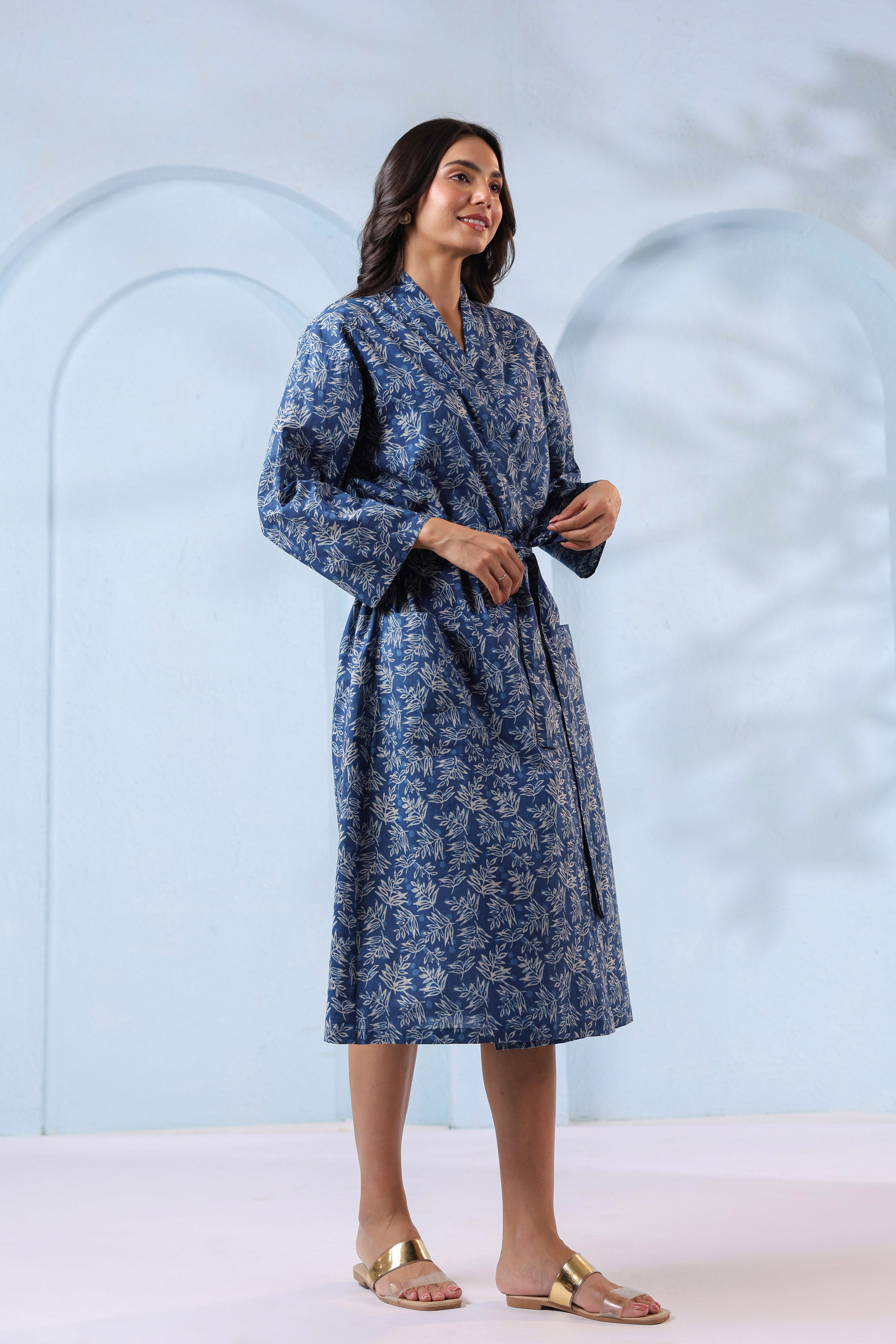 Persian Indigo Leaf Cotton Robe ( One-Size )