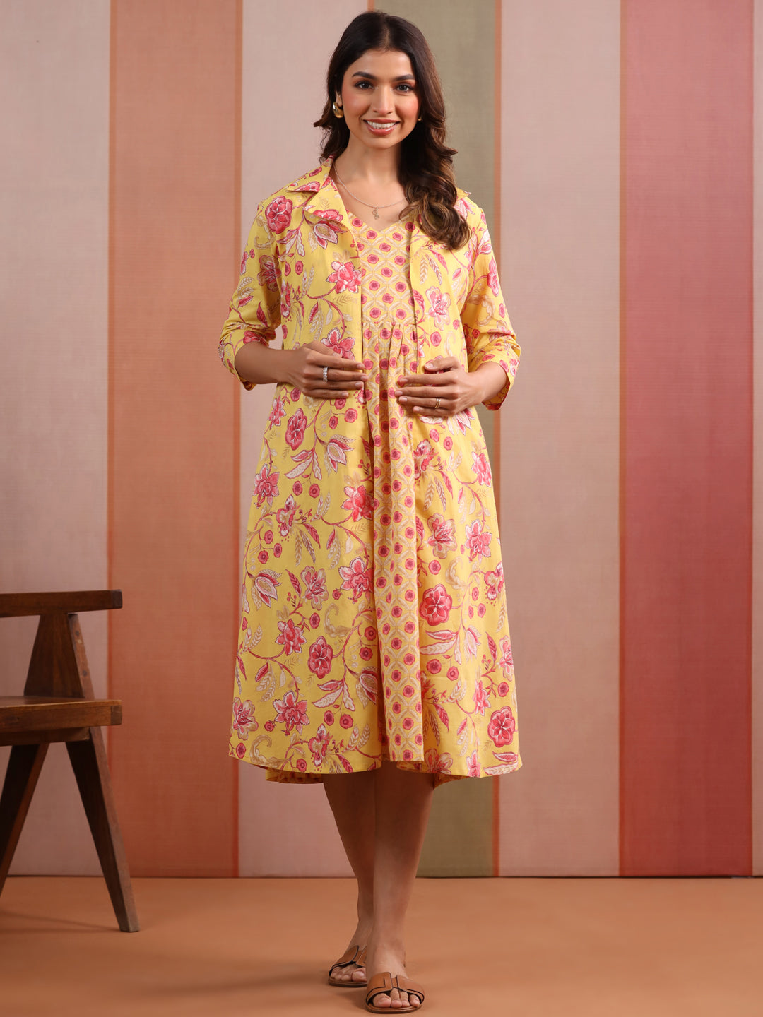 Blooming Basant Cotton Maternity - Nursing Shrug Dress