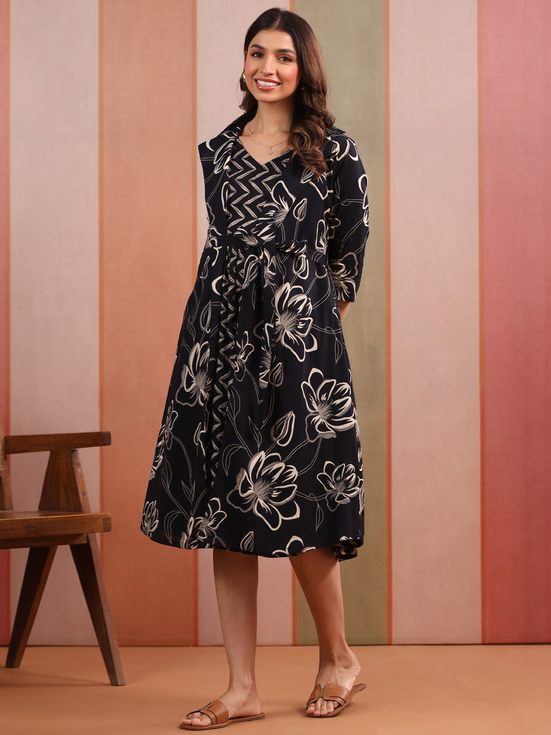 Midnight Floral Eclipse Cotton Maternity - Nursing Shrug Dress