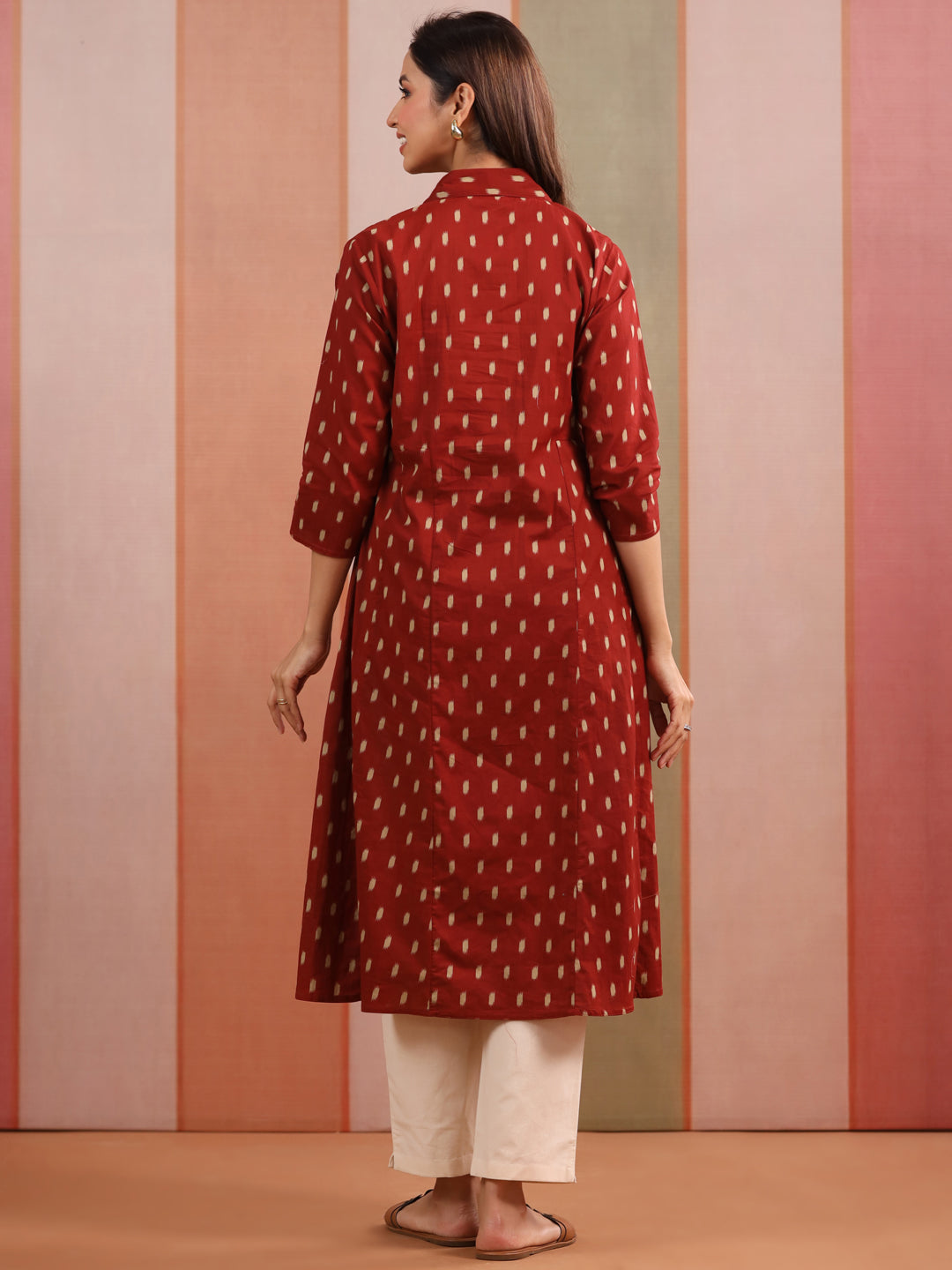 Maroon Loom Print Cotton Maternity - Nursing Kurta