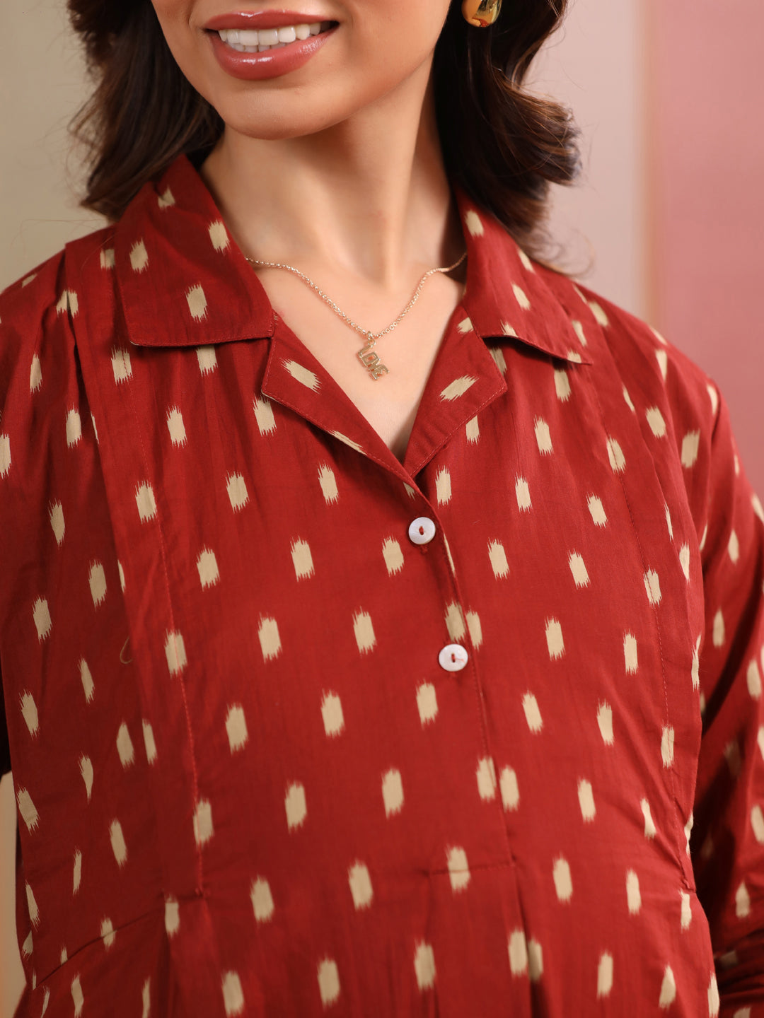 Maroon Loom Print Cotton Maternity - Nursing Kurta