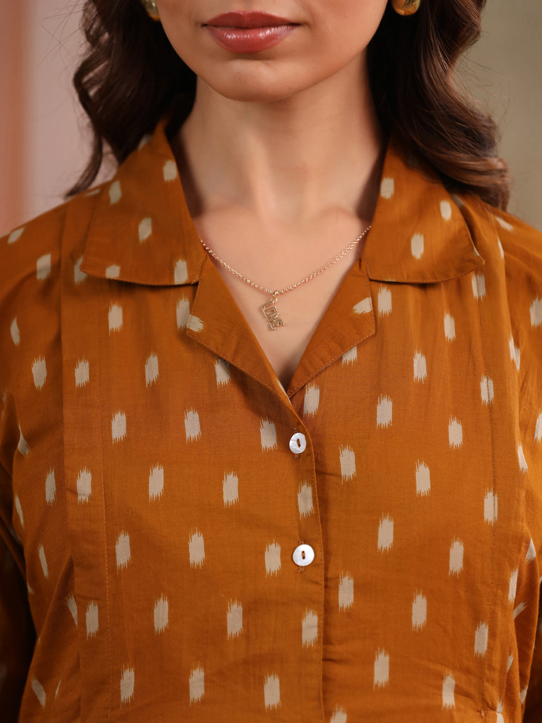 Mustard Loom Print Cotton Maternity - Nursing Kurta
