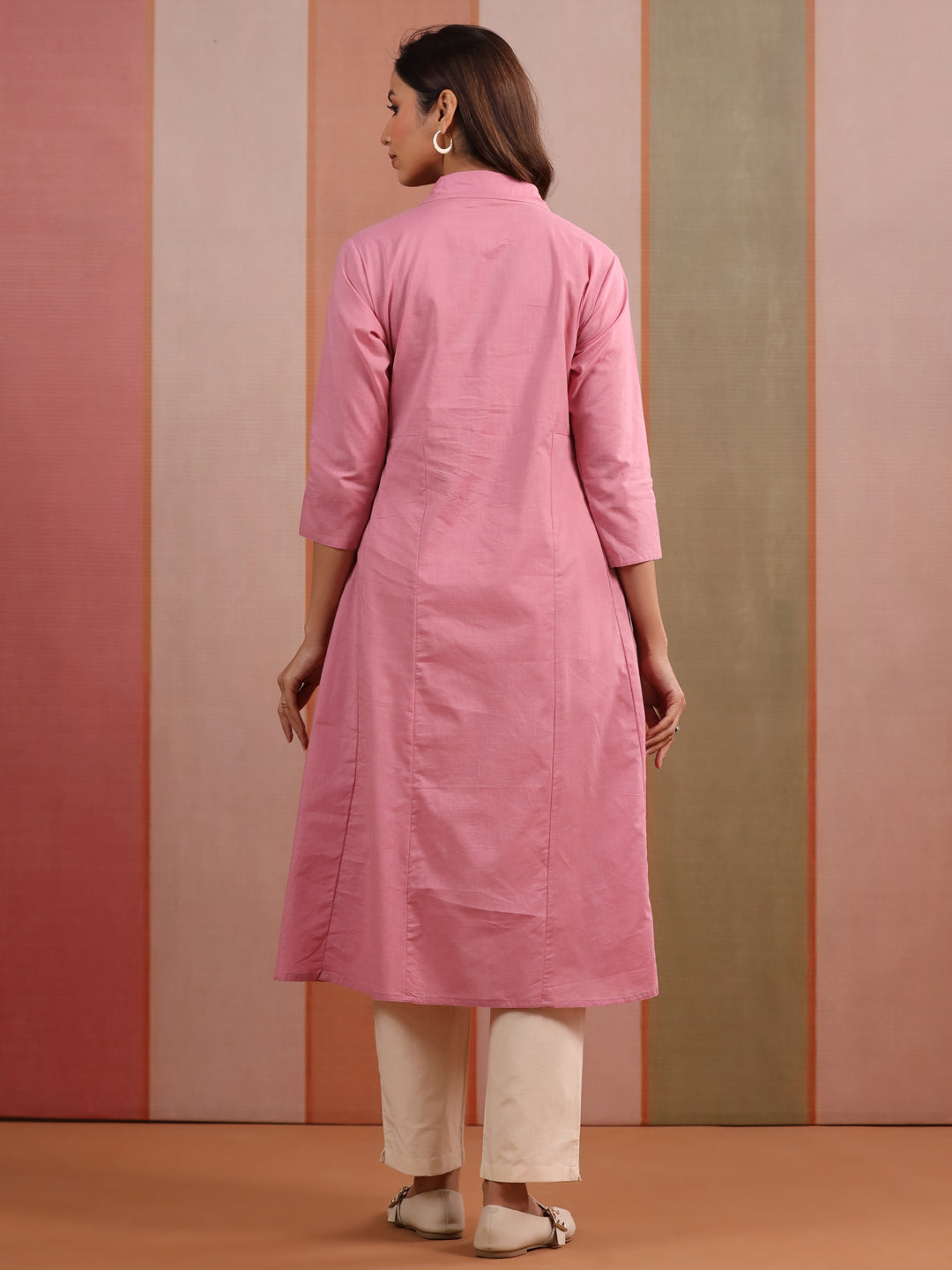 Soft Pink Solid Slub Maternity - Nursing Kurta